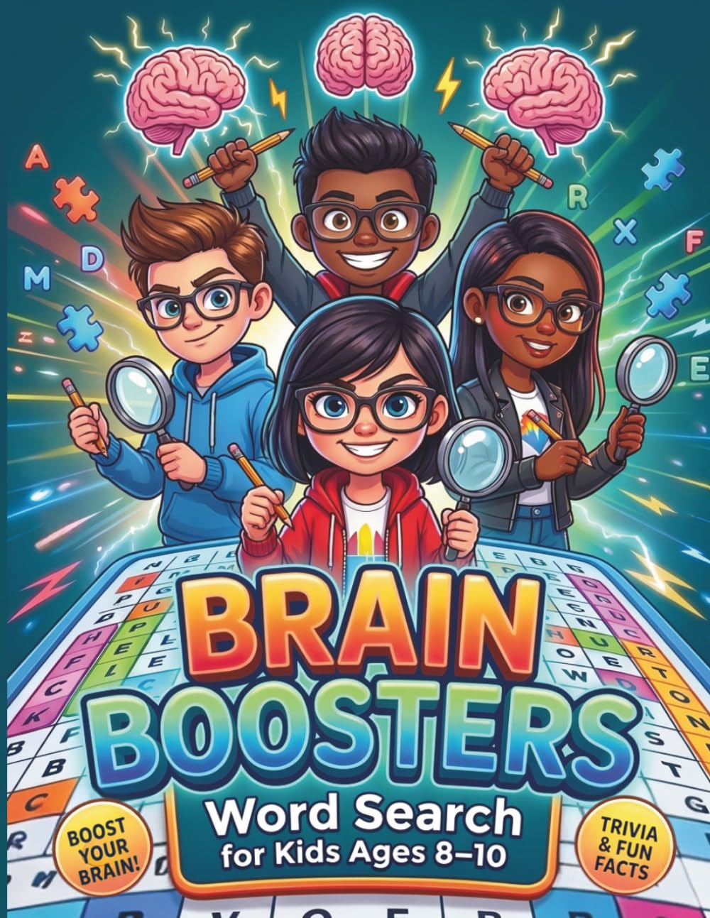 Brain Boosters: A Fun Educational Word Search Book for Kids Ages 8–10 Featuring 100 Puzzles, Trivia Questions, Fun Facts & Solutions to Boost Brain Skills, Focus & Vocabulary