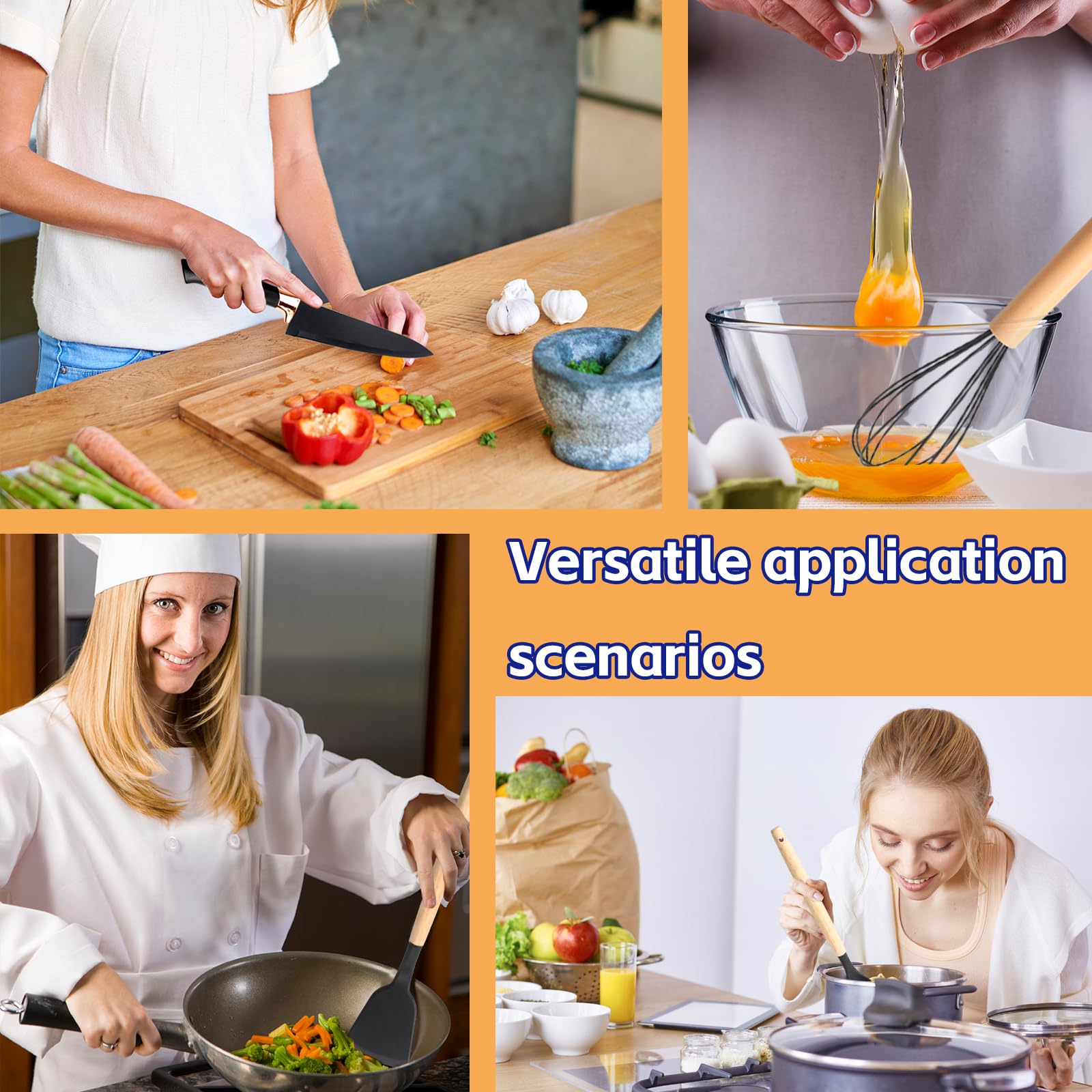 Set Utensili da Cucina 19 Pezzi Nero – Include 5 Coltelli, 1 Tagliere 13 Utensili in Silicone con Scatola di Conservazione a Forma di Diamante – Resistenti al Calore Ideale per Ogni Cucina