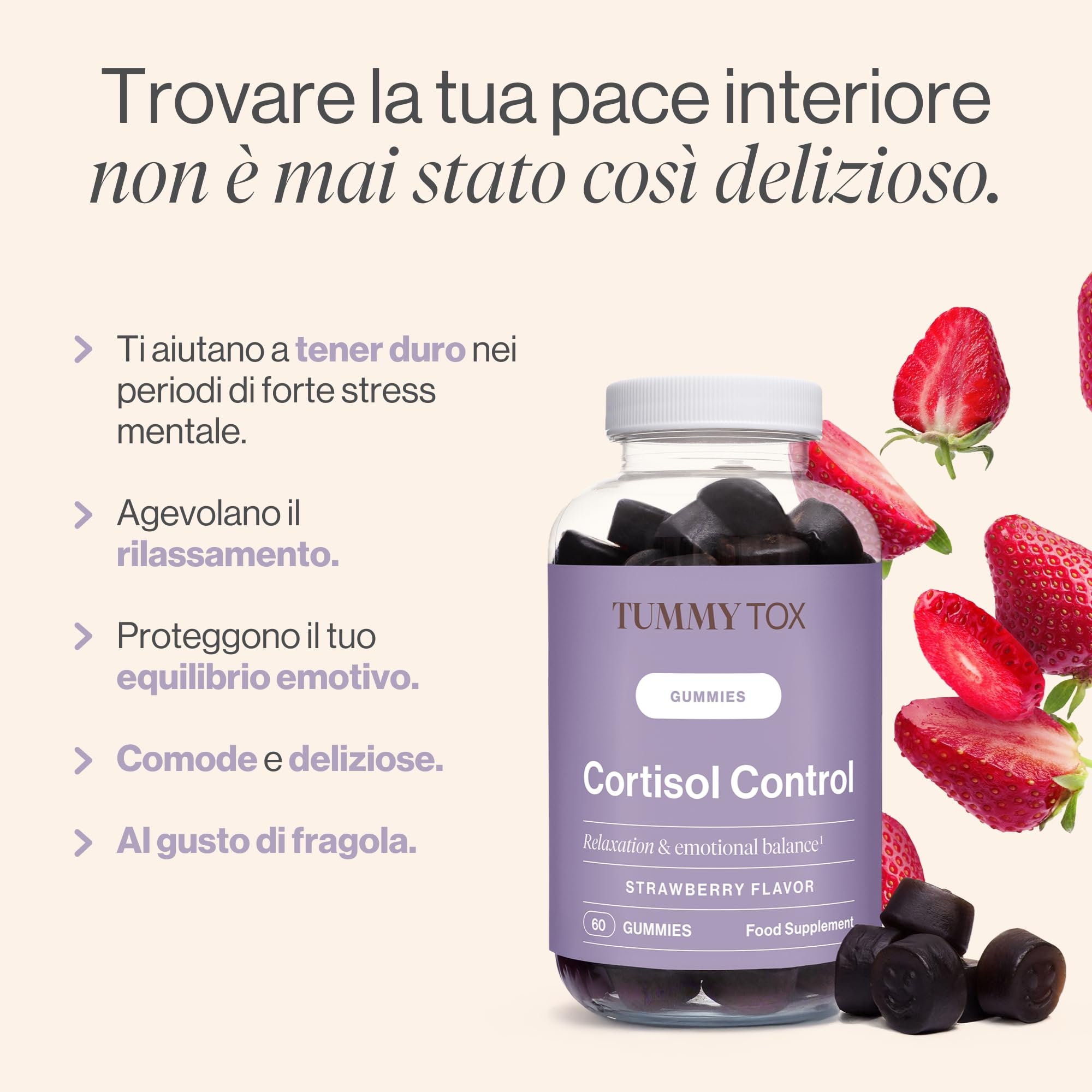 TummyTox, Ashwagandha per Trovare Sollievo Dallo Stress, con GABA, Rodiola Rosea, Vitamina B6, Vitamina B12, Cortisol Control, 120 Caramelle Gommose