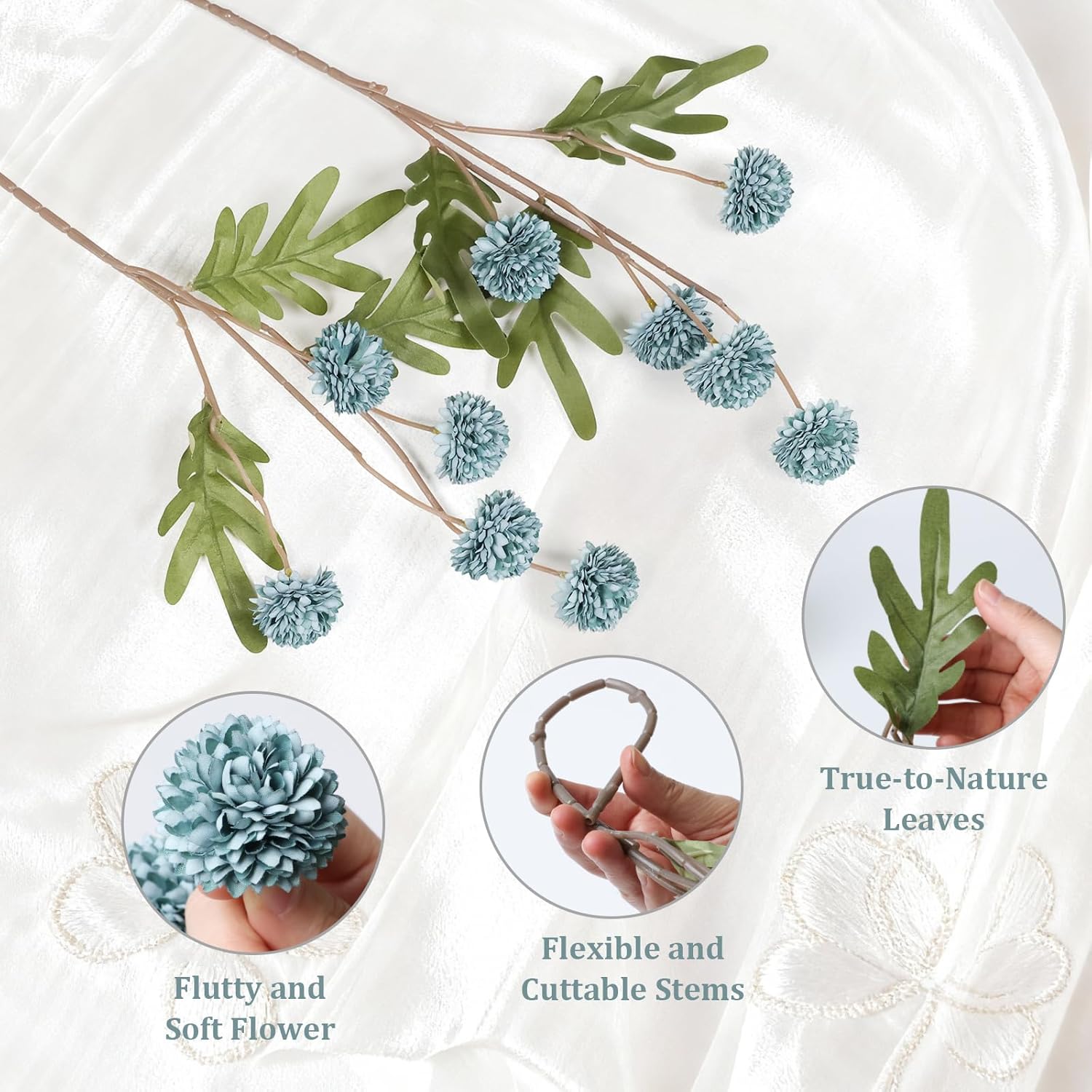 5pcs Faux Flowers for Vase,Bulk Artificial Flowers with Stems,Mini Fake Silk Mums for DIY Wedding Centerpieces Bouquet Floral Arrangements Vase Fillers Home Decorations,Blue - Image 3