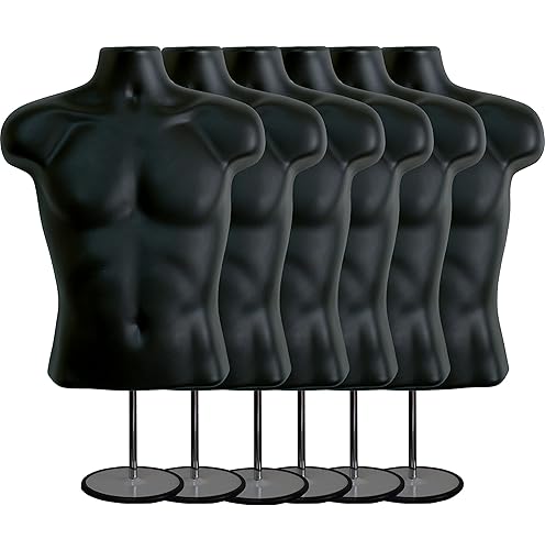 Miniatura 64 de DisplayTown - Maniquí masculino de torso con soporte de metal, cuerpo hueco, apilable, forma para exhibir camisetas, mostrador, ferias de Negro