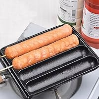 Vista 5 de Sartén para salchichas, Sartén de salchicha de hierro fundido, Bandeja antiadherente para hornear con mango de madera antiescaldado, sartén