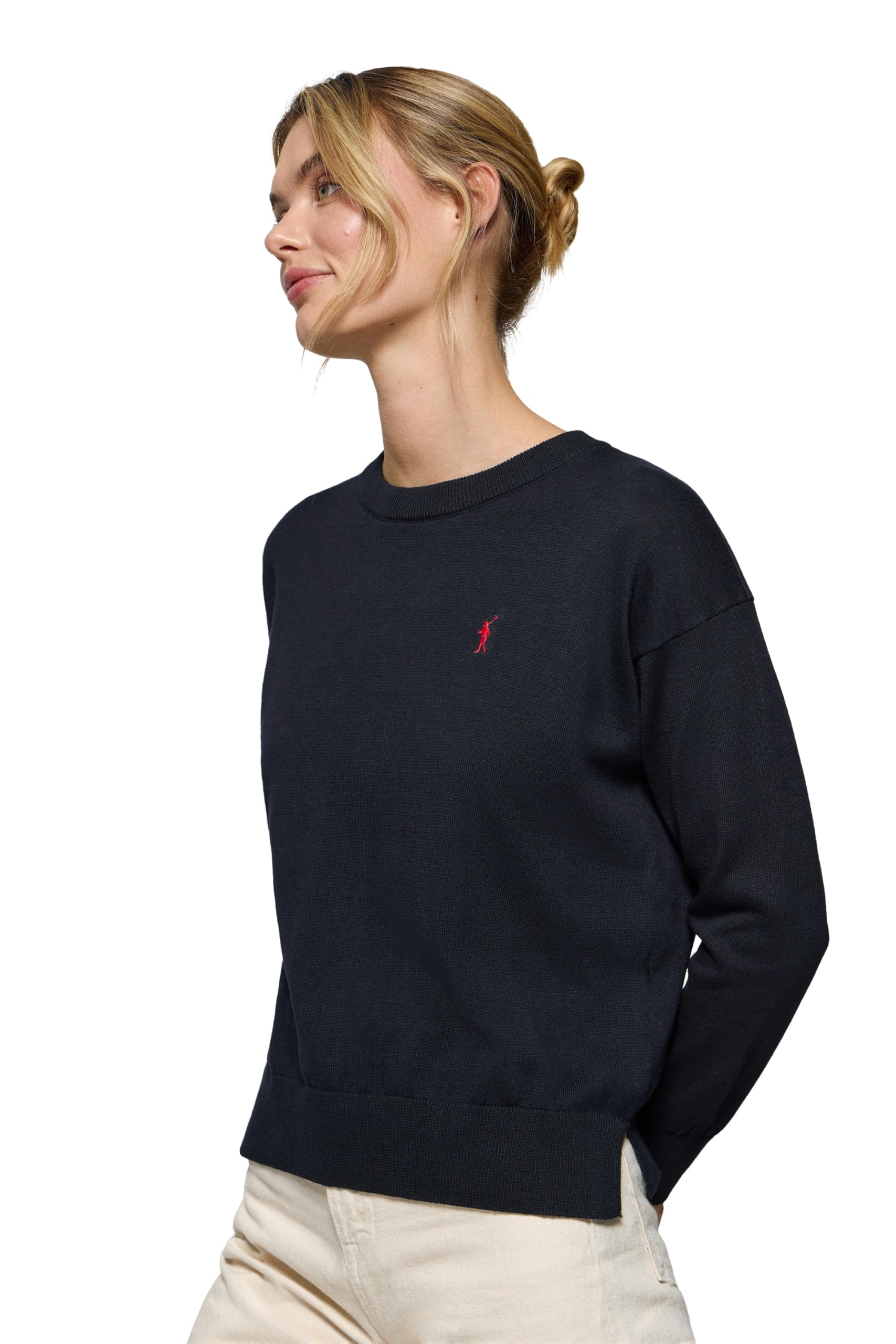Polo Club Jersey de Punto con Cuello Redondo y Logo para Mujer - 100% algodón