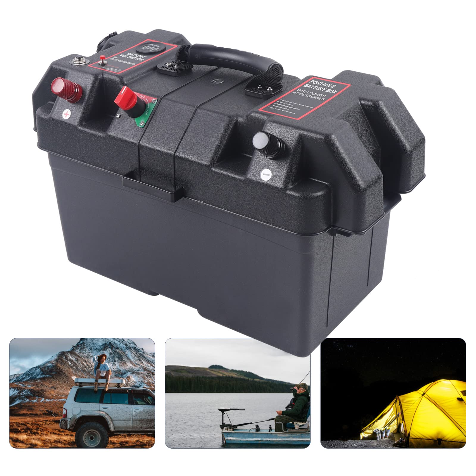 Boîtier de batterie pour moteur électrique de bateau - Double port USB - Boîtier de batterie de camping-car - Source d'énergie portable - Batterie de bateau - Support de batterie - Affichage des