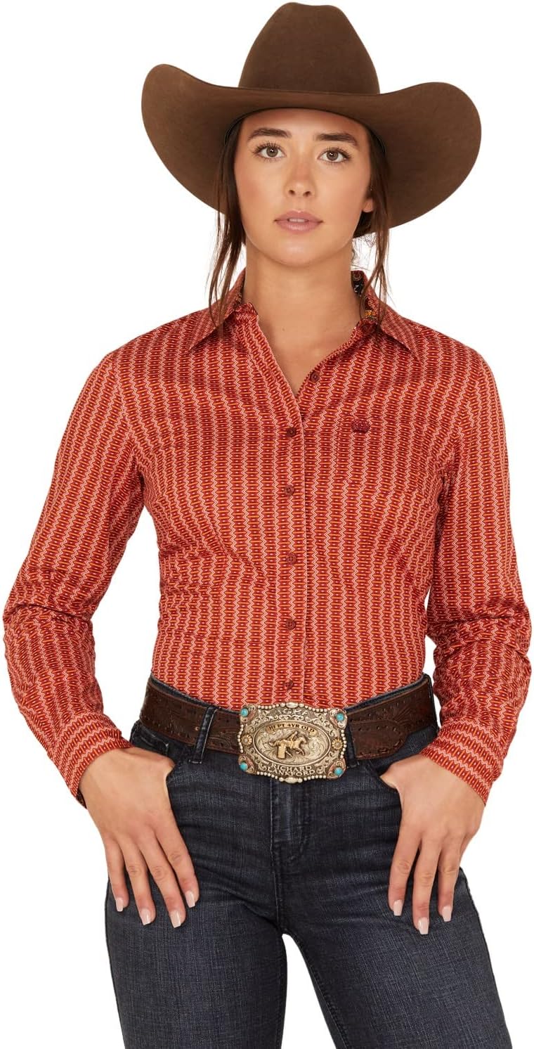 Cinch Womens MSW9164190 L/S PRINT 9/22 L Orange