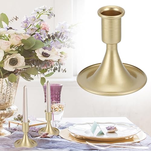 Miniatura 8 de QWORK Portavelas cónico dorado, 12 portavelas de metal para centro de mesa, bodas, decoraciones festivas