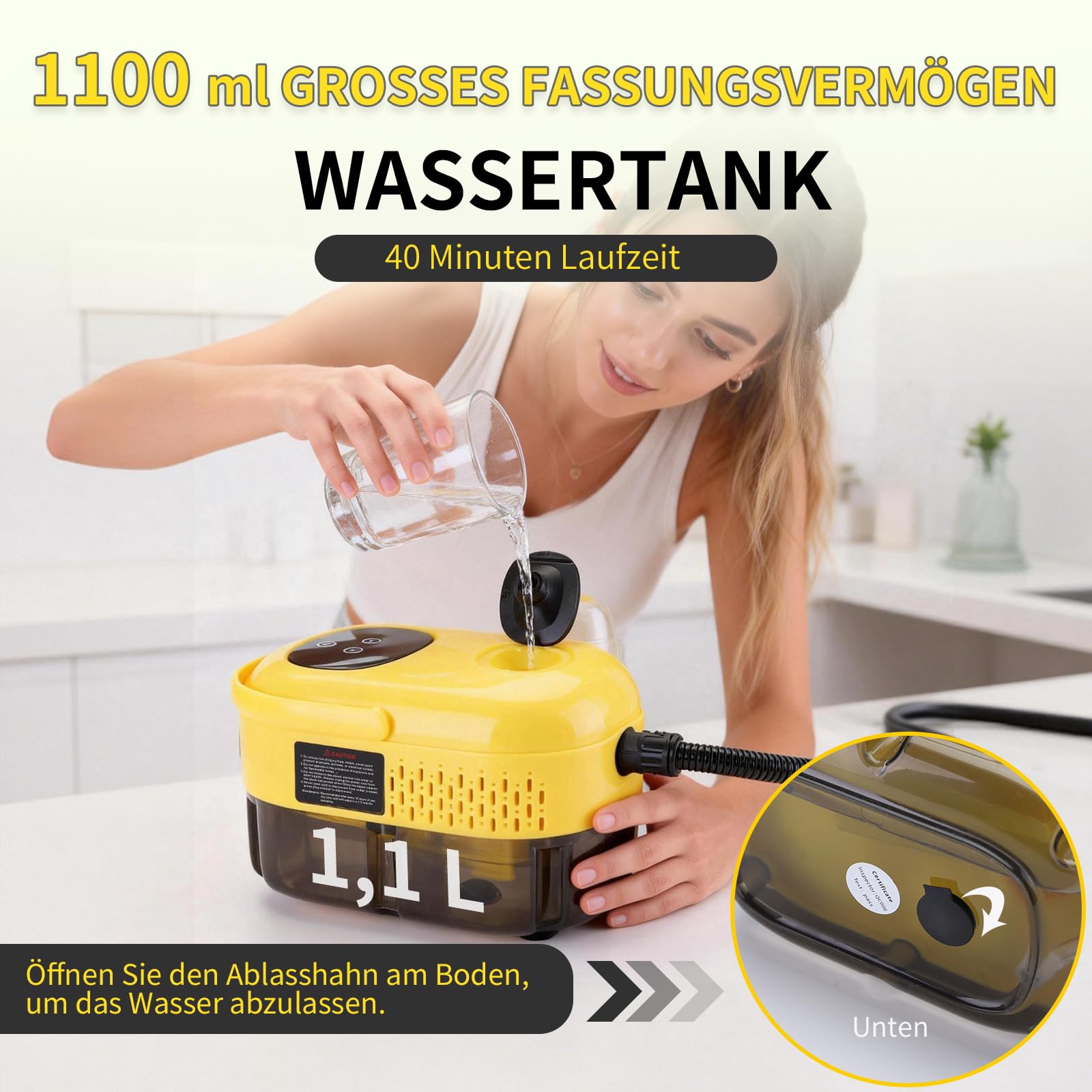 Dampfreiniger, Dampfreiniger Handgerät, 1.2L Wassertank, 15 Sekunden Aufheizzeit, 2500W Hochdruck Steam Cleaner, Dampfreiniger für Alles, Tragbarer Steamer für Auto, Küche, Badezimmer, Fliesen