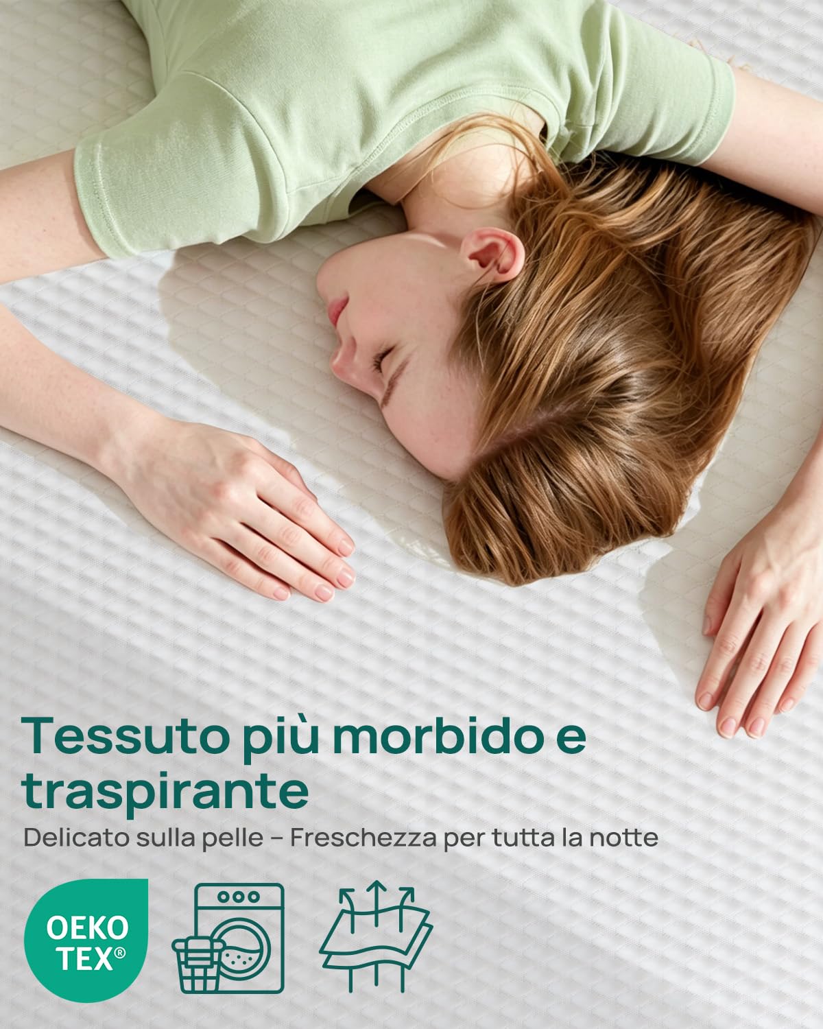 Releep Topper 90x200 cm in Schiuma Gel Alta Densità, Coprimaterasso Altezza 7,5 cm, Nucleo Reversibile con 2 Fermezze e 5 Zone di Supporto, Sovramaterasso Traspirante, Certificato Oeko-TEX & CertiPUR