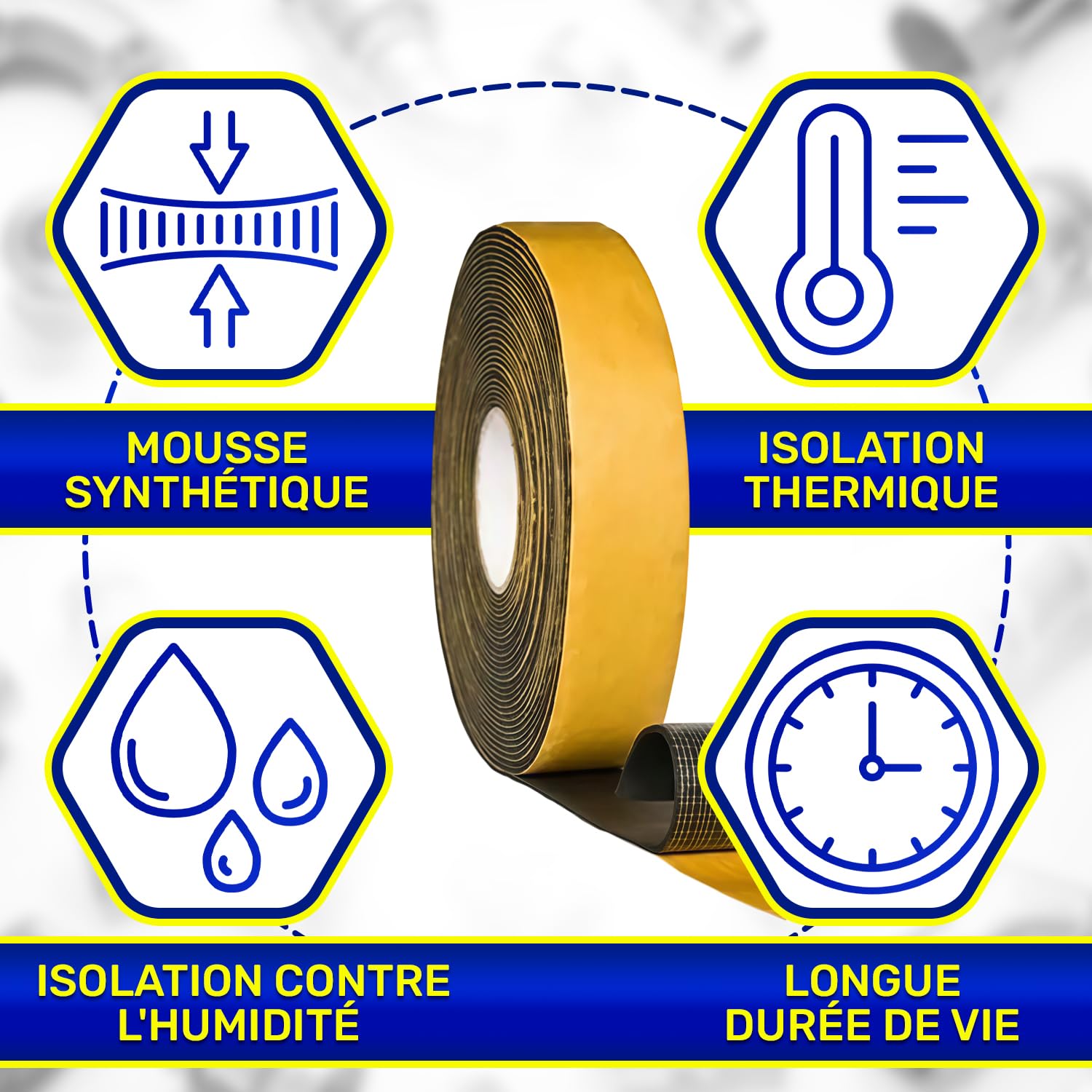 MONTERAL Anti-Condensation Bande Isolante Climatisation 15 m 50x3 mm Bande Résiliente pour Isolation des Tuyaux Chauds et Froids dans Systèmes à Condensation - MADE IN ITALY