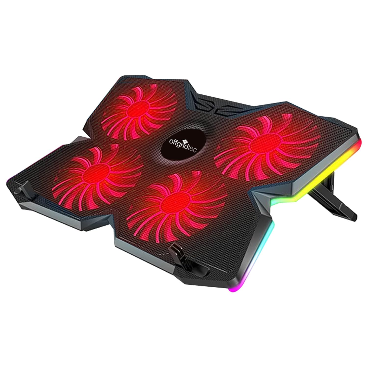 Offgridtec Laptop Cooler K25 Pro - Ventilated Stand with 4 Quiet Fans at 1100 RPM, 2 USB Ports, Height Adjustable, Ergonomic Design for Gaming Consoles & Laptops - Red