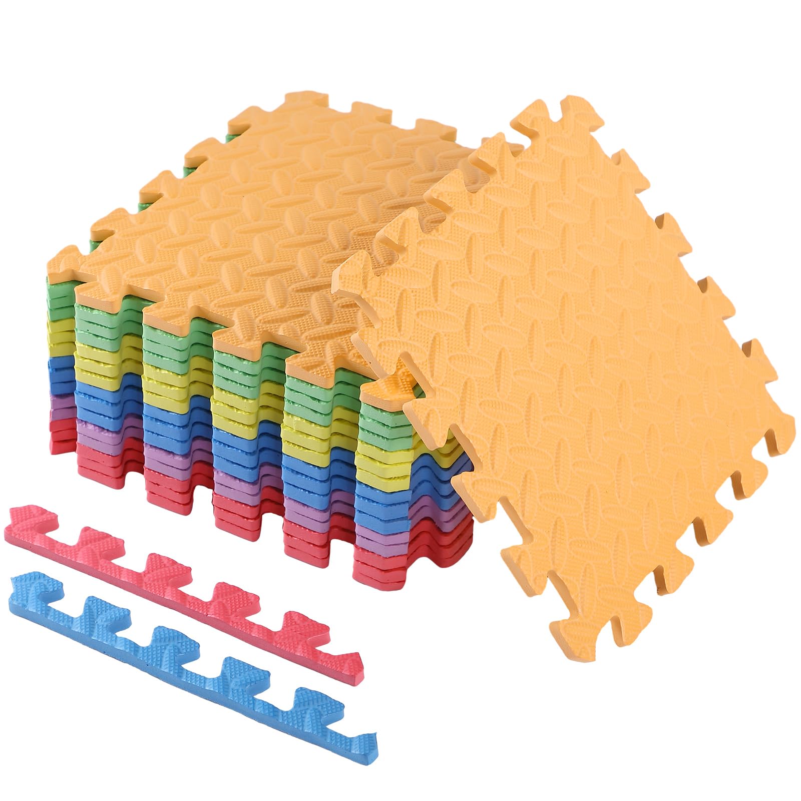 Shihanee Foam Floor Tiles Foam Floor Mats Play Mats Bulk with Borders Interlocking for Bedroom Gym Nursery(16ft,Colorful)