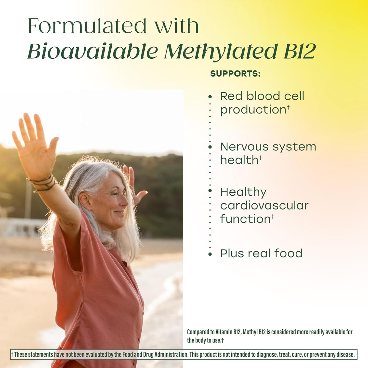 MegaFood Methyl B12 - Vegan - Includes Methyl Folate, Vitamin B12 & B6 - Supports Cellular Energy Production, Nervous System Health & Cardiovascular Function - 90 Tablets
