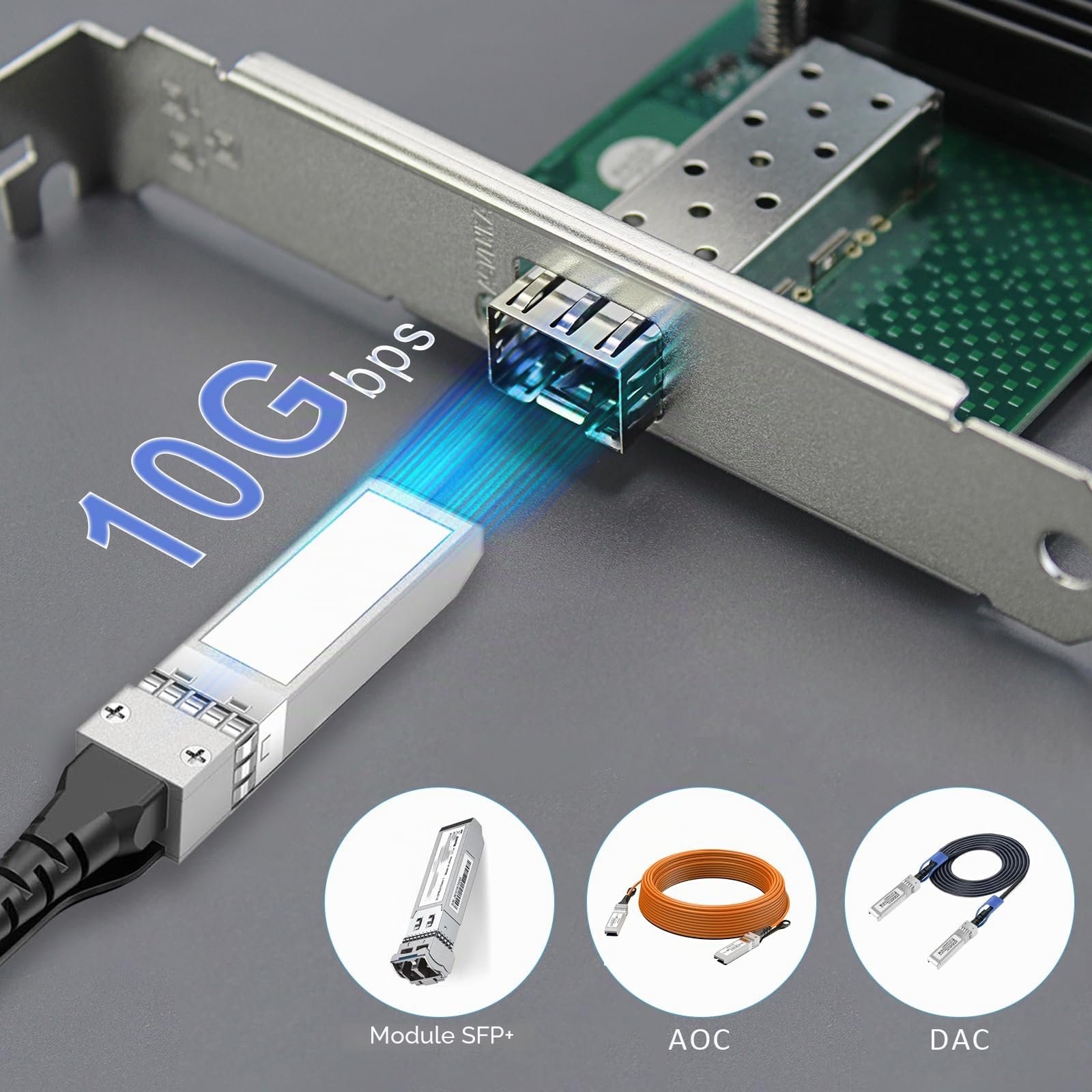 GLOTRENDS ST7315 Carte réseau 10Gb SFP+, Contrôleur Intel 82599EN (X520-DA1), Carte réseau 10Gb PCIe x4, Format Bas Profil, Prend en Charge iSCSI/FCoE/Démarrage PXE et virtualisation VT-c