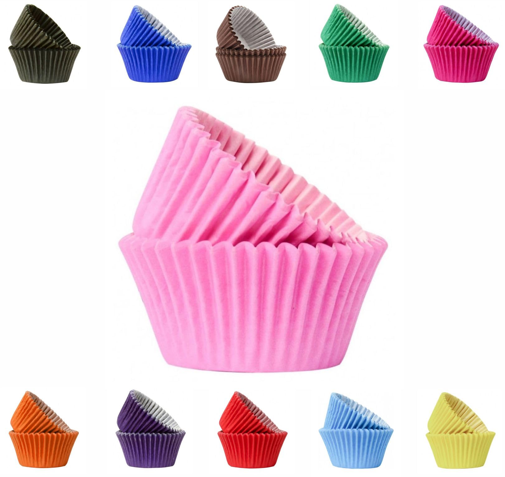Vibrant, Colourful Baking Cupcake Cases, Greaseproof Paper Baking Cups 50mm Cup Cake Muffin Cases (200, Pink)
