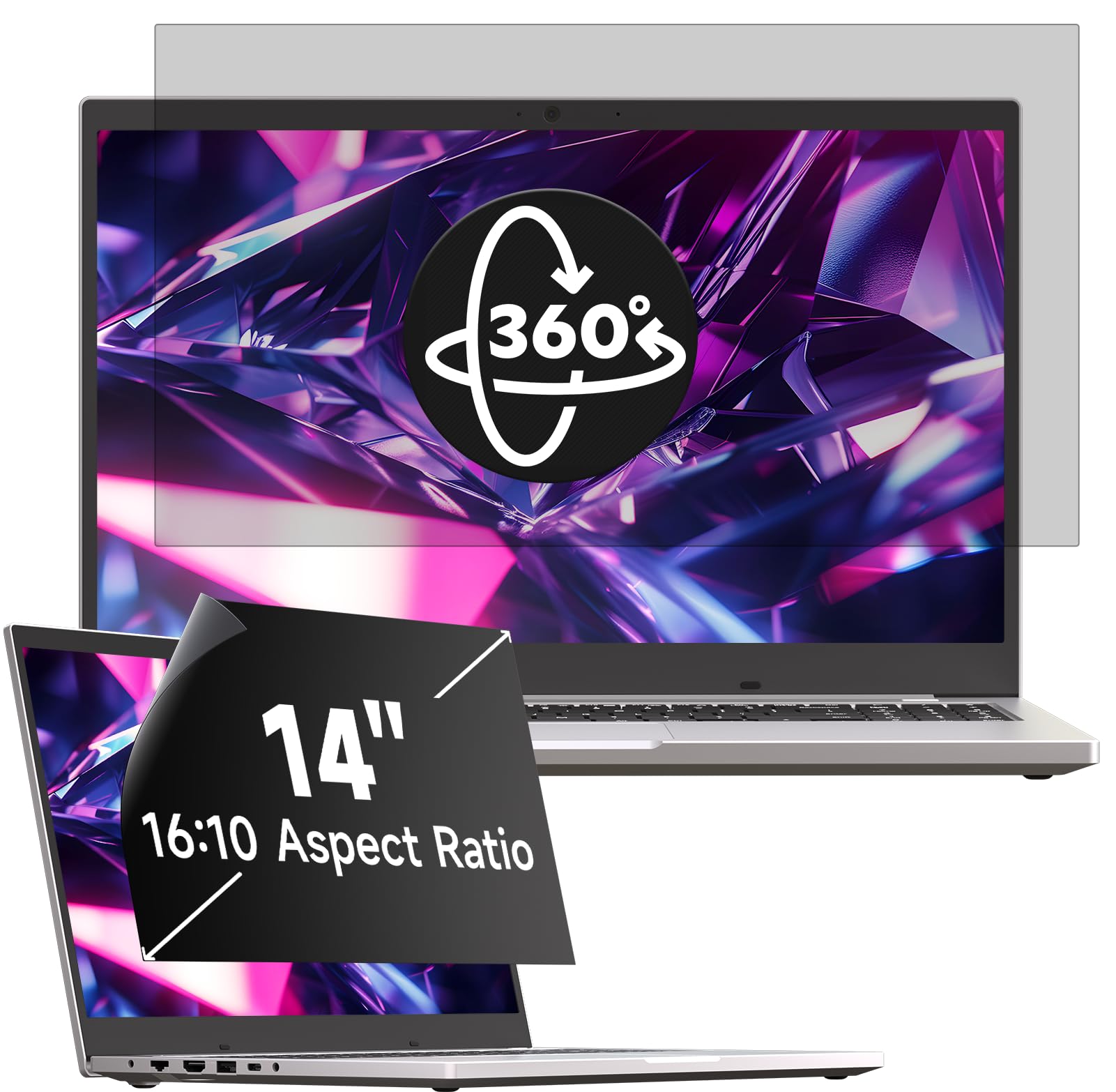 Mamol 360° Sichtschutz für 14 Zoll Laptop 16:10, Abnehmbarer Sichtschutzfolie, Anti Blaulicht Blendschutz Blickschutzfolie Displayschutz für Lenovo Hp Dell Acer Asus Thinkpad Envy Xps