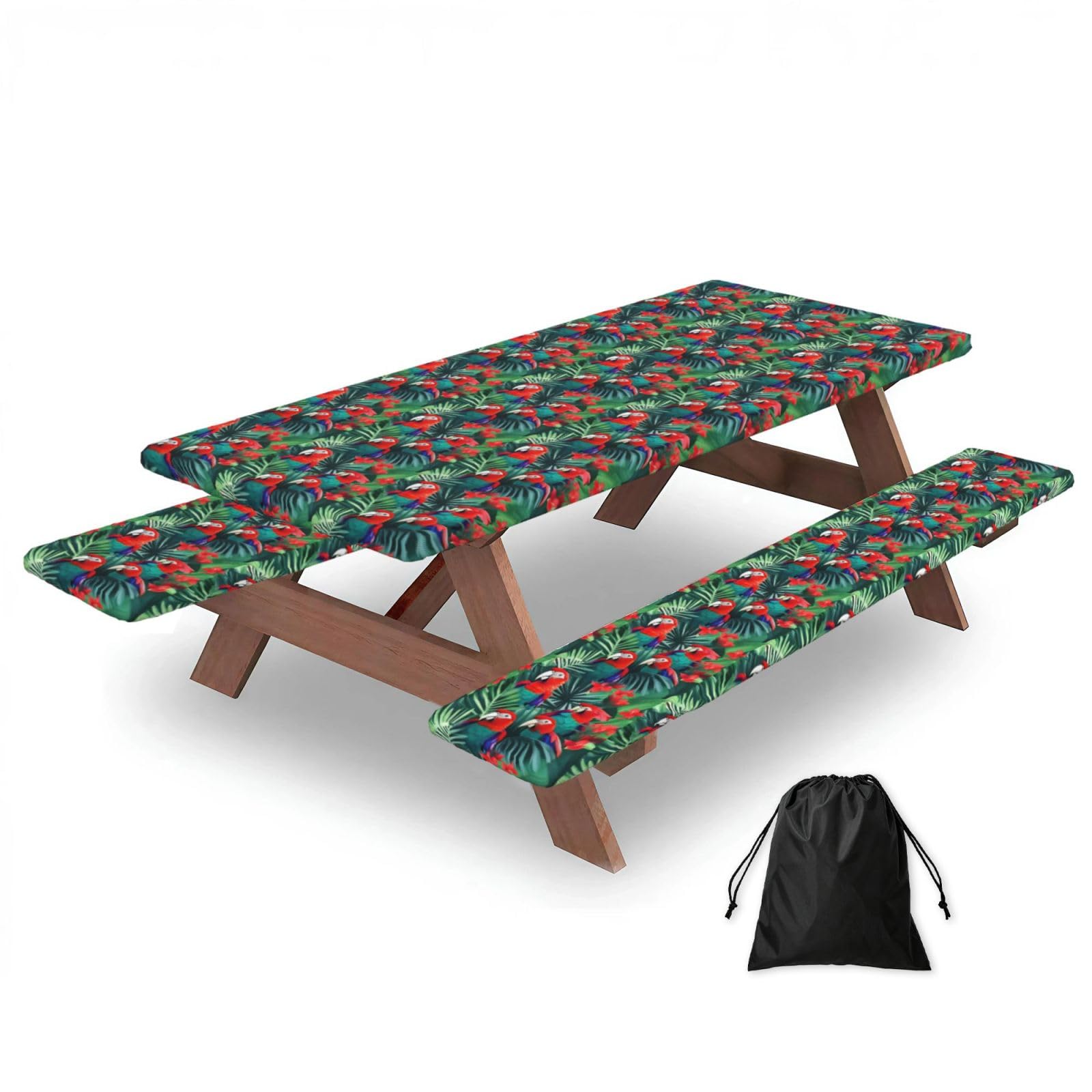 AYYQWE Tropical Flower Parrot Print Picnic Table Bench Cover Outdoor Garden Party Decor Daily Accessory Gift