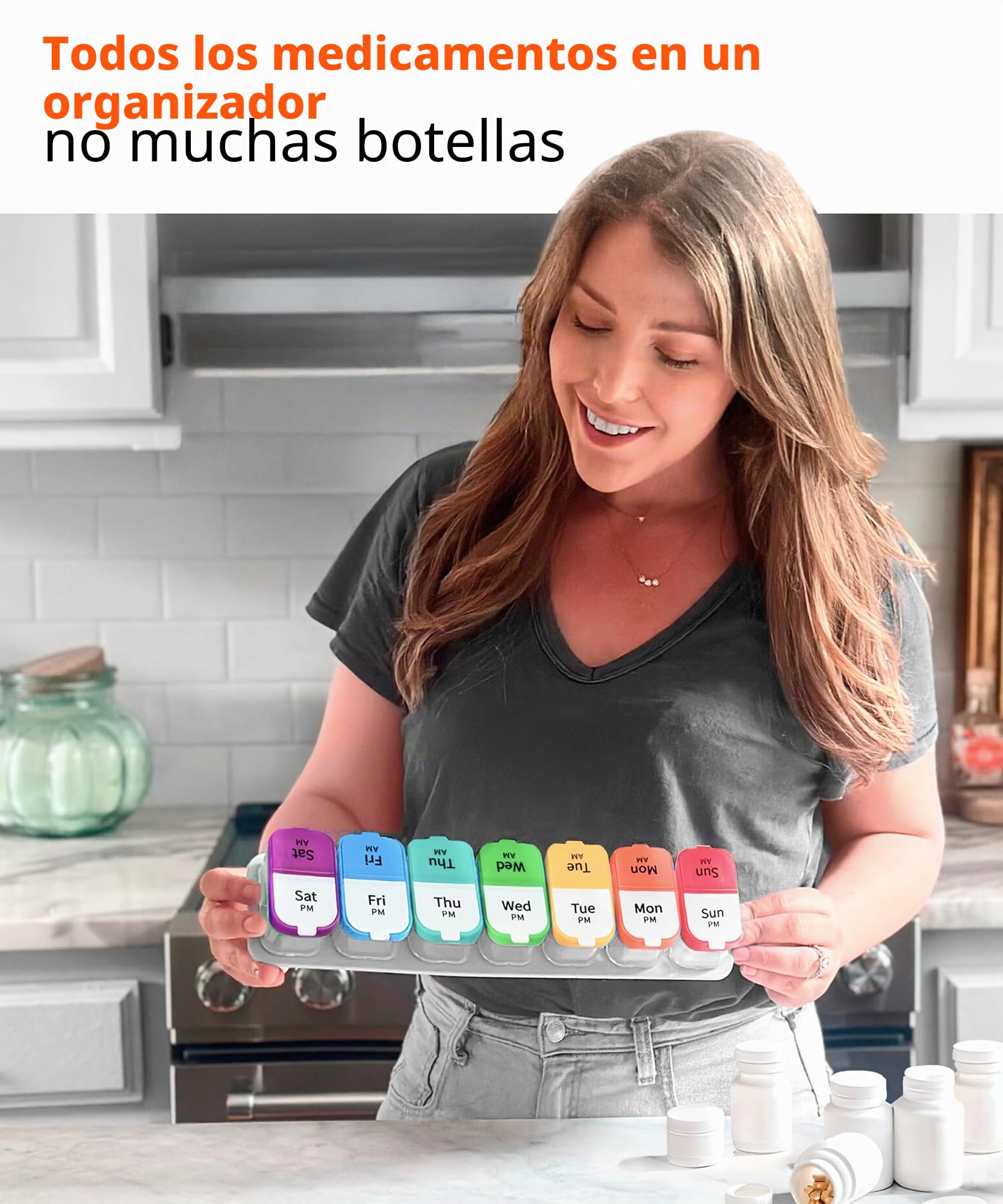 Organizador semanal XL de píldoras, soporte de vitaminas con 7 compartimentos desmontables AM/PM, dispensador portátil para hogar y viajes