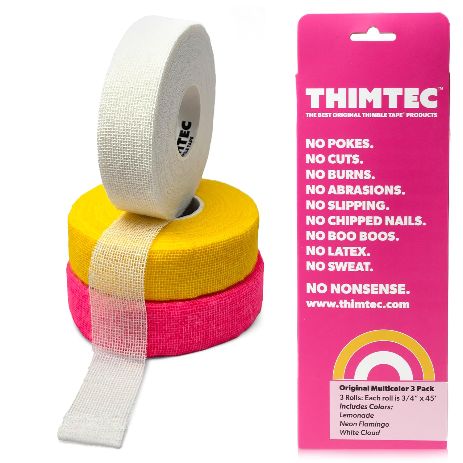 Thimtec Cinta para dedal original, multicolor, paquete de 3