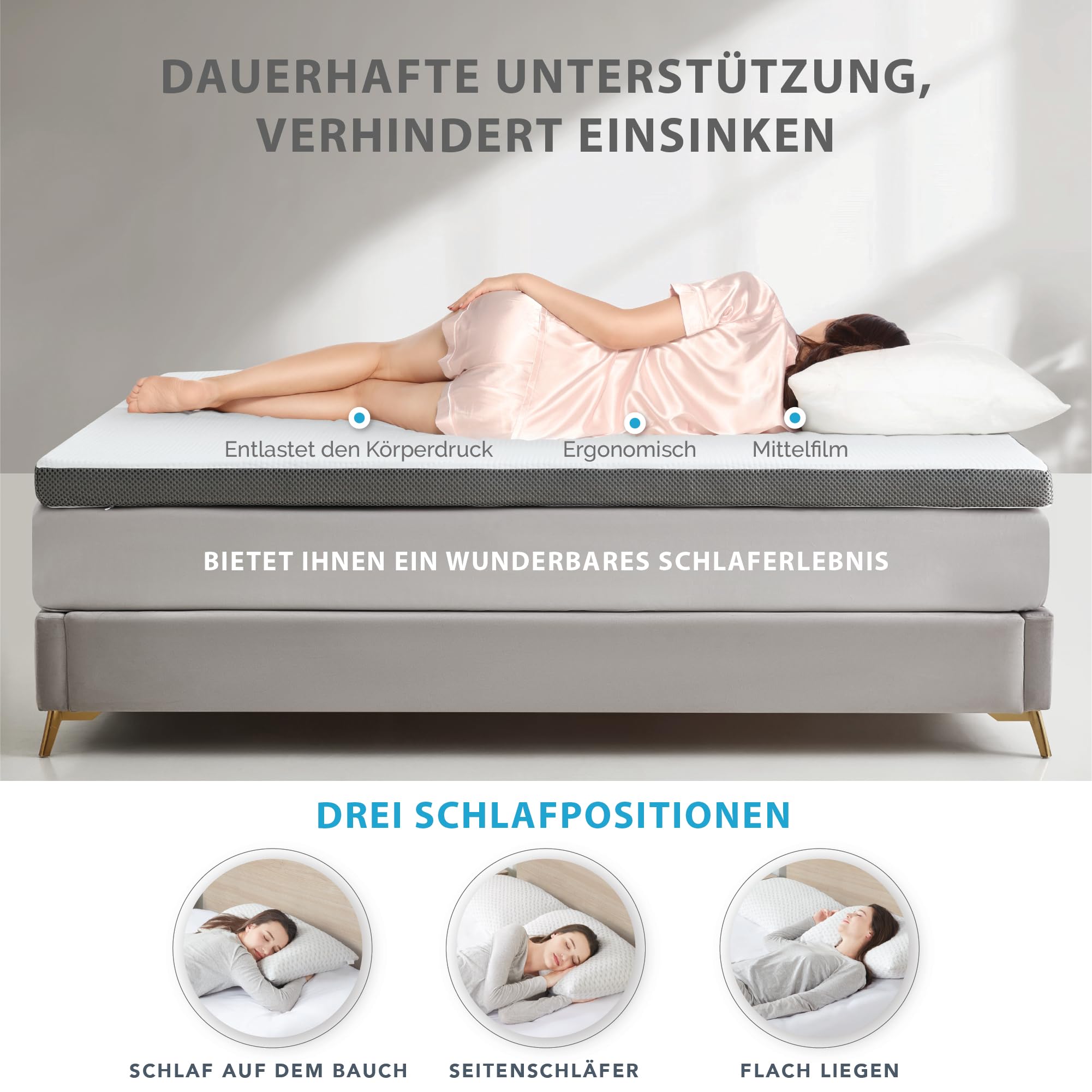 Degrees of Comfort Coprimaterasso 140x200 cm, 10cm H, 2 durezze H2 e H3, memory foam gel per divano letto camper.