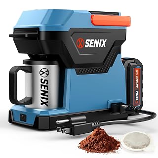 SENIX Portable Coffee Maker with 5000mAh Battery, Dual AC/DC Electric Coffee Machine for Car/RV/Camping, Cordless Outdoor Travel Brewer Compatible with Ground & ESE Pods, Included Cup - Amazon product rated Grade A
