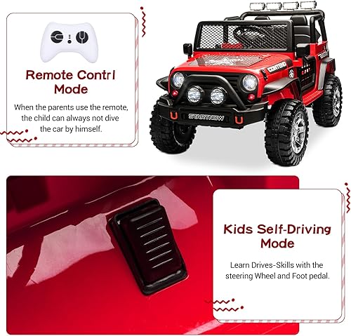 Miniatura 3 de SEHOMY Camión de paseo para niños de 2 plazas con control remoto para padres, vehículos eléctricos para niños con batería de 12 V con un cinturón,