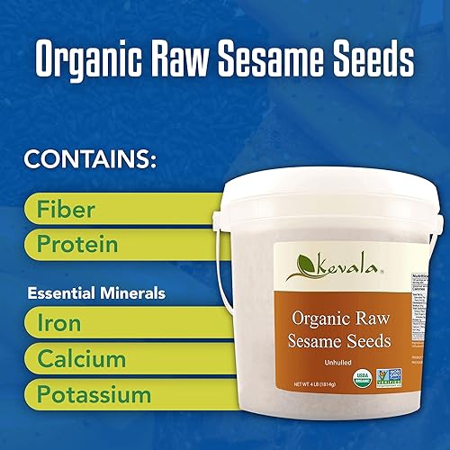 Miniatura 4 de Kevala Semillas de sésamo crudas orgánicas 4lbs (BLANCO)