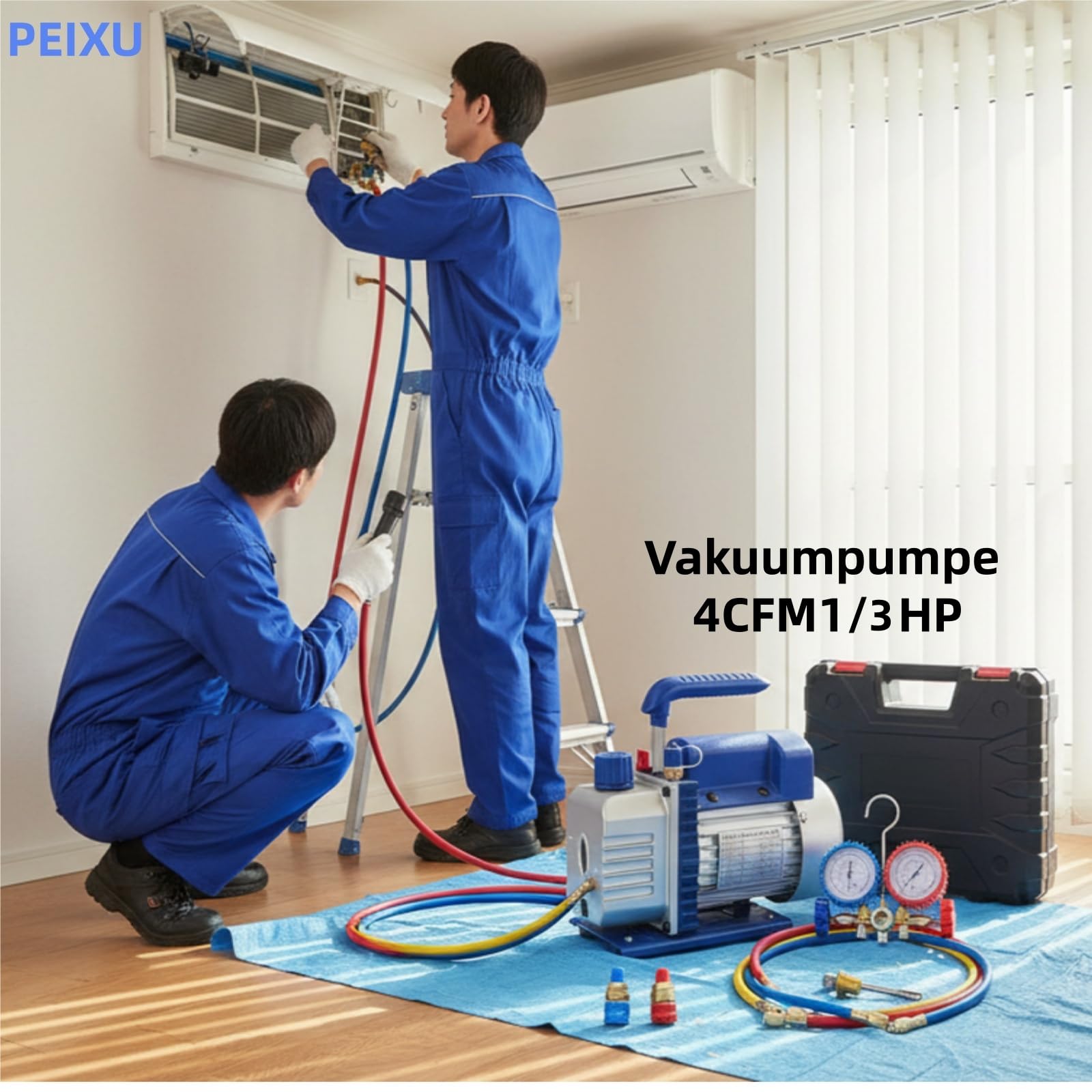 Bomba de Vacio Aire Acondicionado HVAC 4CFM1/3HP 220V 50Hz, 4 Válvula de Presión, para Coche, Refrigerador, Mantenimiento Automotriz y Envasado al Vacío
