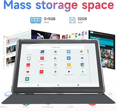 Android 14 Tablet 7 inch Tablets with Case, 8GB RAM 32GB ROM 1TB Expand, Quad-Core Processor Tablet PC, 1024 x 600 IPS Screen, Dual Camera, 3000mAh Battery, Bluetooth, WiFi, GMS, Widevine L1, Black