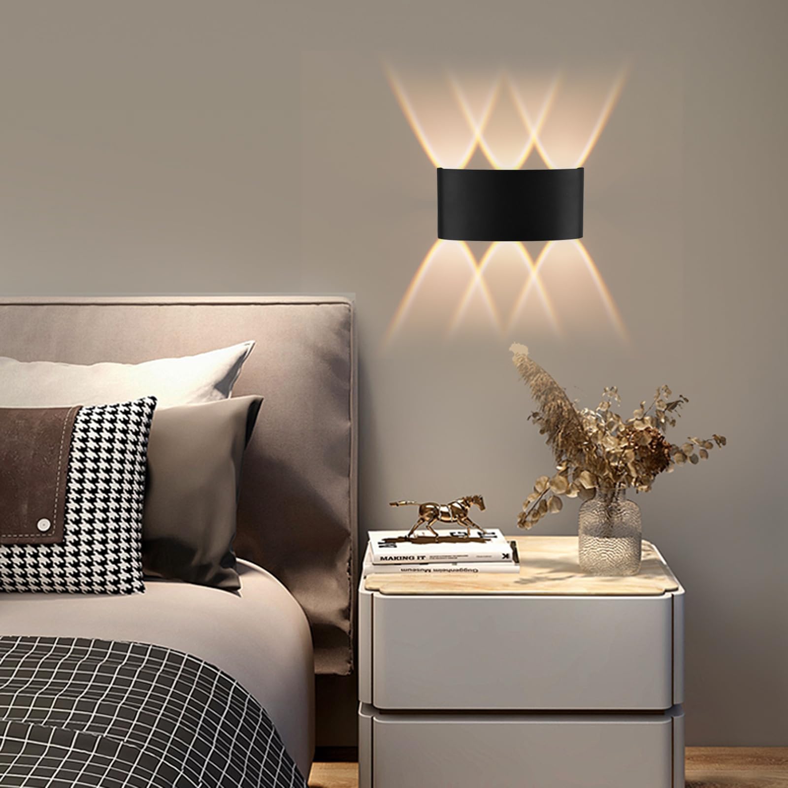 Aplique de pared LED para interior y exterior, lámpara de pared de aluminio resistente al agua IP65, aplique de pared negro para escalera, pasillo, dormitorio, aplique de pared para exterior (3000 K)