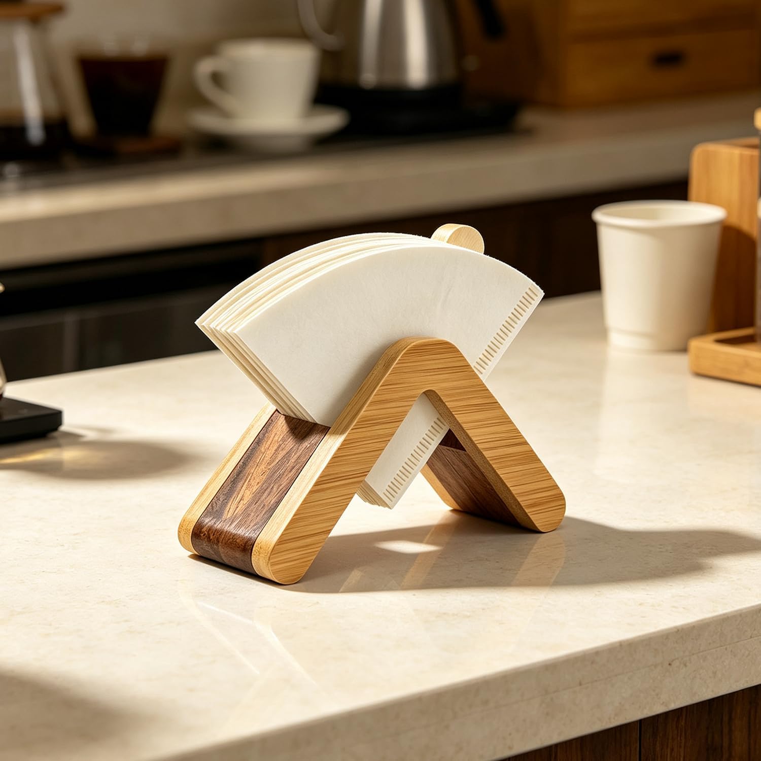 Wooden Coffee Filter Stand, Fits V60#1#2#4 Cone Filters, 6×3.4×2.3in
