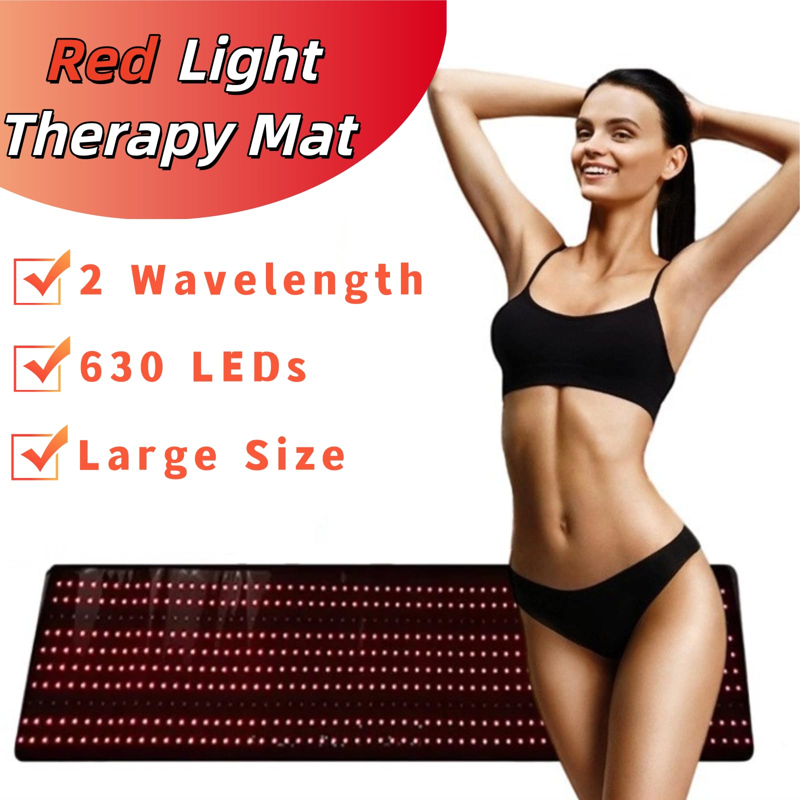 Tappetino per Terapia con Luce Rossa e Infrarossa per Uso Corpo Intero, 630 LED 660nm & 850nm con Telecomando, 3 Modalità & 5 Livelli di Luminosità, Grande Pad di Recupero con Timer di Automatico