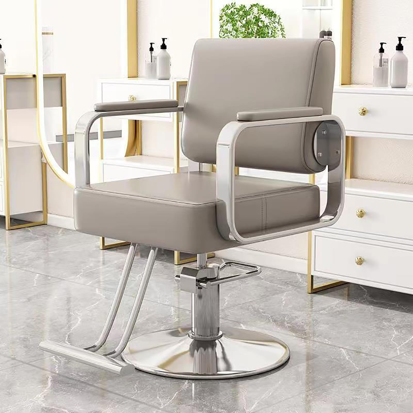 OZBMA Hydraulic Salon Chair with Stainless Steel Footrest for Hairdressers and Barber Shops (D)