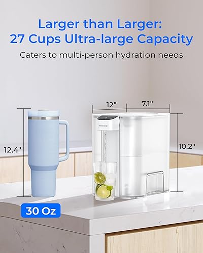Miniatura 3 de Waterdrop Dispensador de filtro de agua eléctrico grande de 27 tazas, sistema instantáneo recargable de 200 galones, NSFANSI 42&53&401&372, reduce