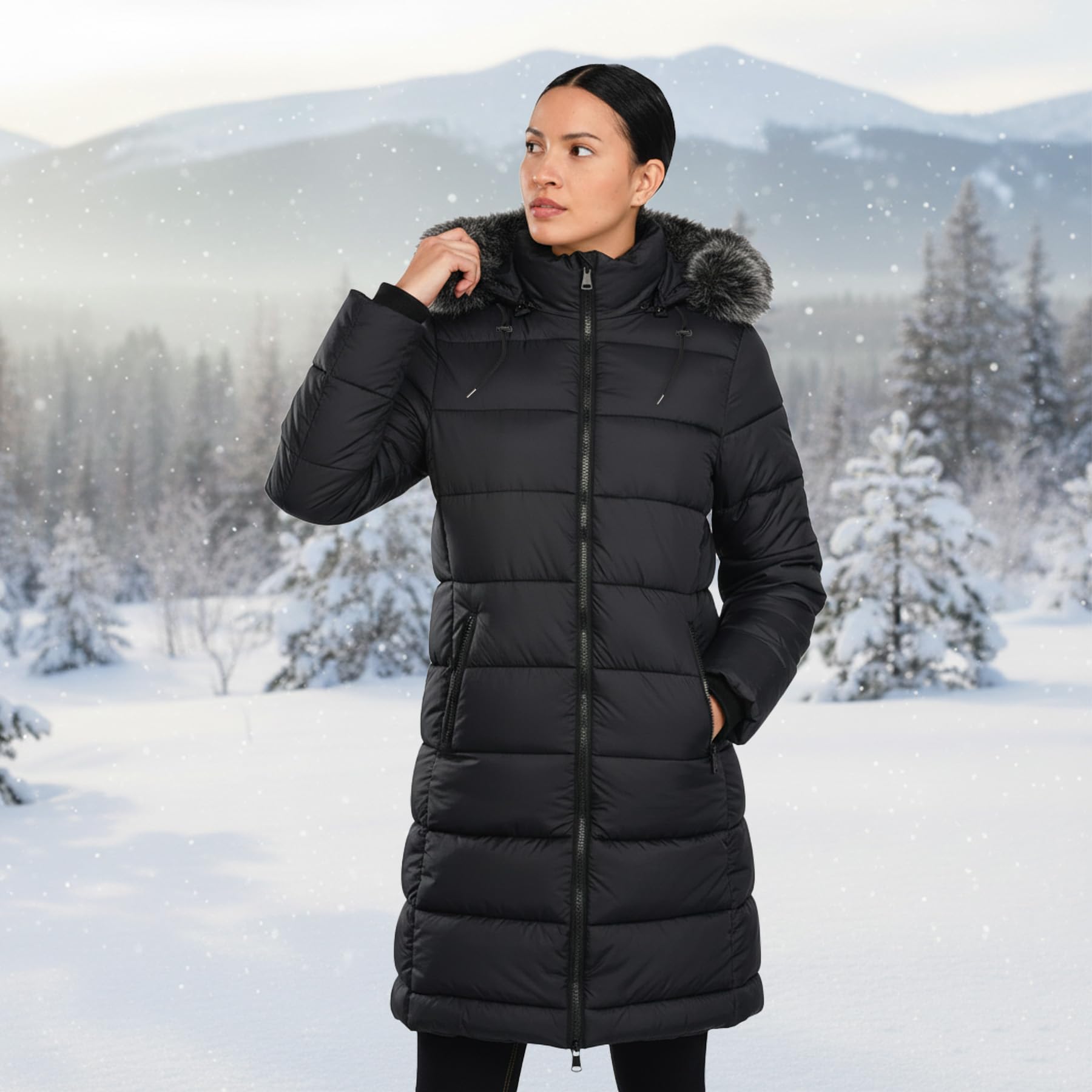 riemot Chaqueta Mujer Largo Abrigos de Invierno para Mujer Cálido Capucha Desmontable Forro Térmico Chaqueta Acolchada Casual Elegante Parka para Viaje Diario Traje de Ocio con Bolsillos, S-XXL