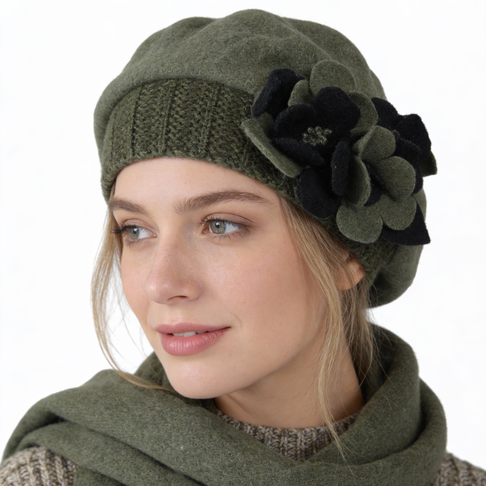 Ruphedy Women's Hy023-Green-A Beret Beanie Chic Wool French Beret Dress Winter Hats Hy022 (Hy023-Green)