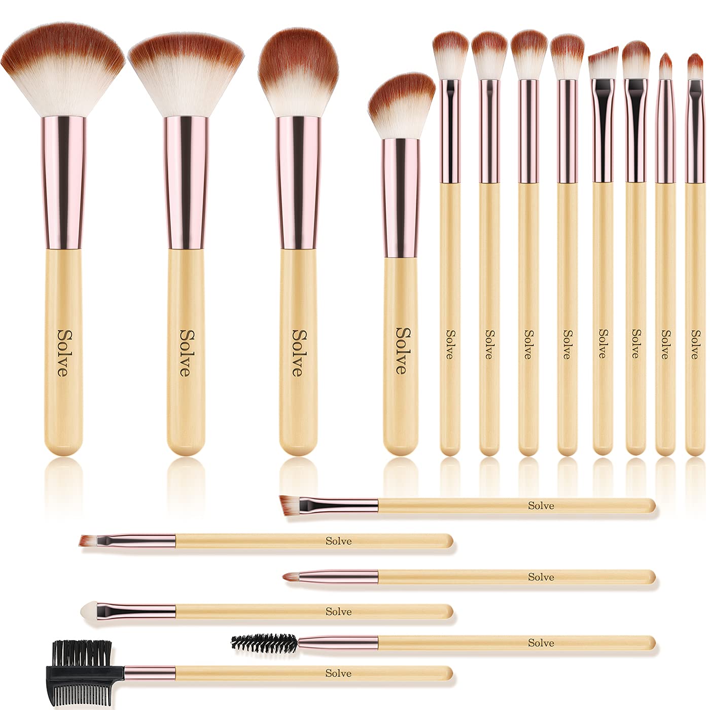 Makeup Brushes, SOLVE 18pcs Makeup Brush set Wooden Rose Gold Brush Powder Foundation Round Eyeshadow Fan Kabuki Brushes Kit with Case