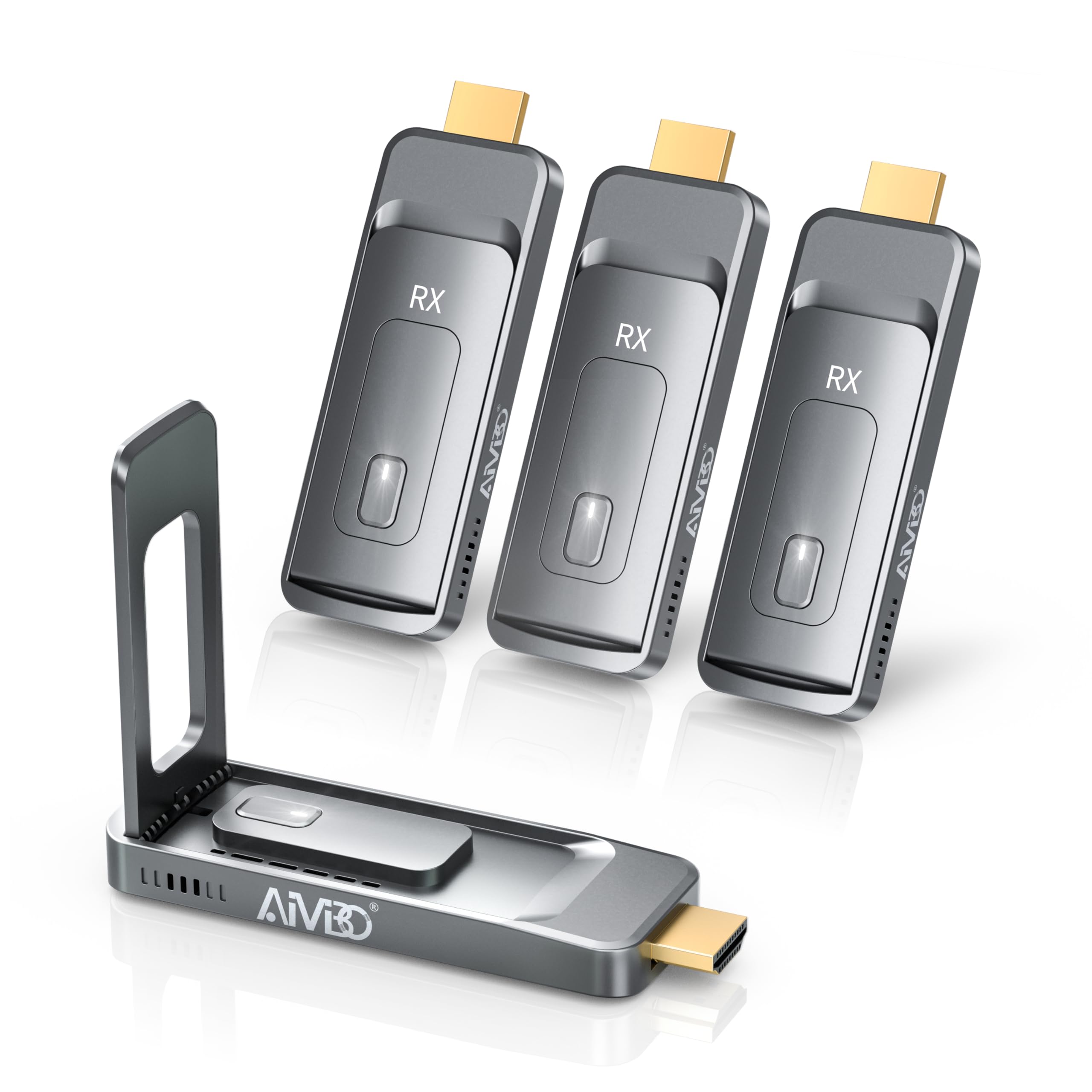AIMIBO bezprzewodowy transmiter HDMI i 3 odbiorniki, transmisja radiowa 5G HDMI do 6 telewizorów, wejście 4K 1080p 60 Hz ze składaną anteną do laptopa/PC/TV Box do wielu TV/monitorów/projektorów 50 m