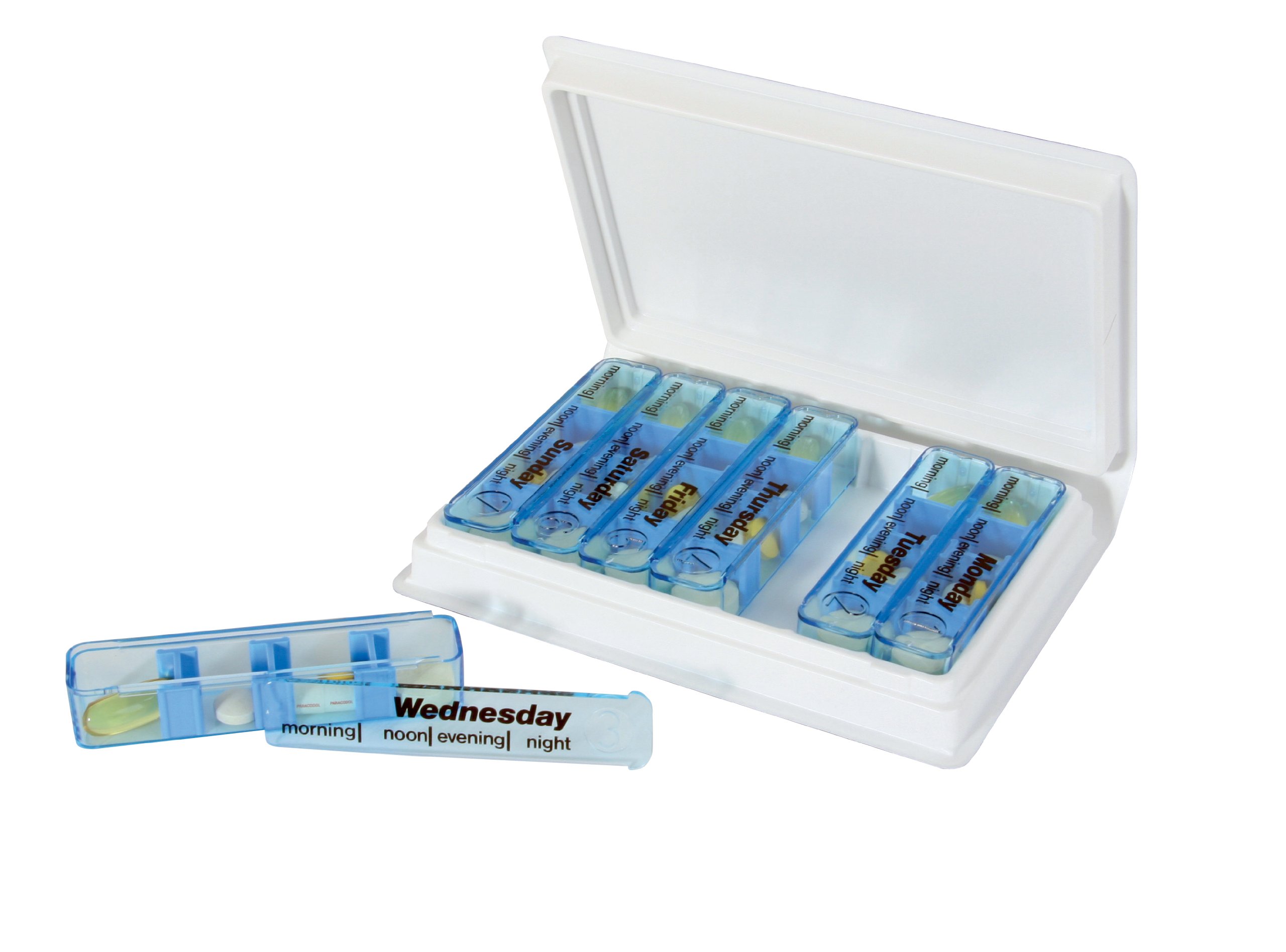 Homecraft Medi-Dispenser 7 Day Pill Organiser Labeled Pill Container with Time of Day and Daily Tracker Weekly Medication