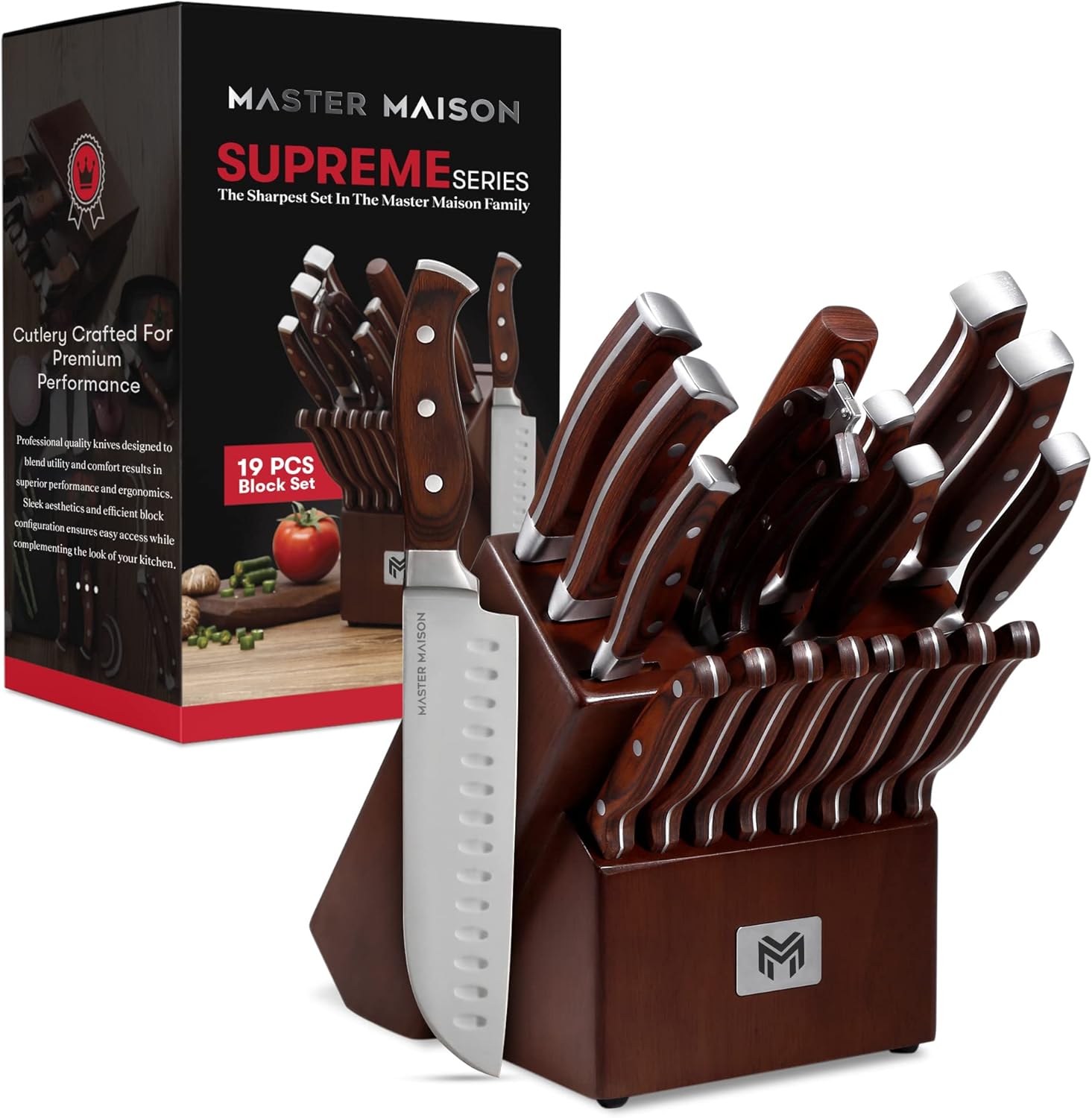 19Piece Premium Kitchen Knife Set With Wooden Block