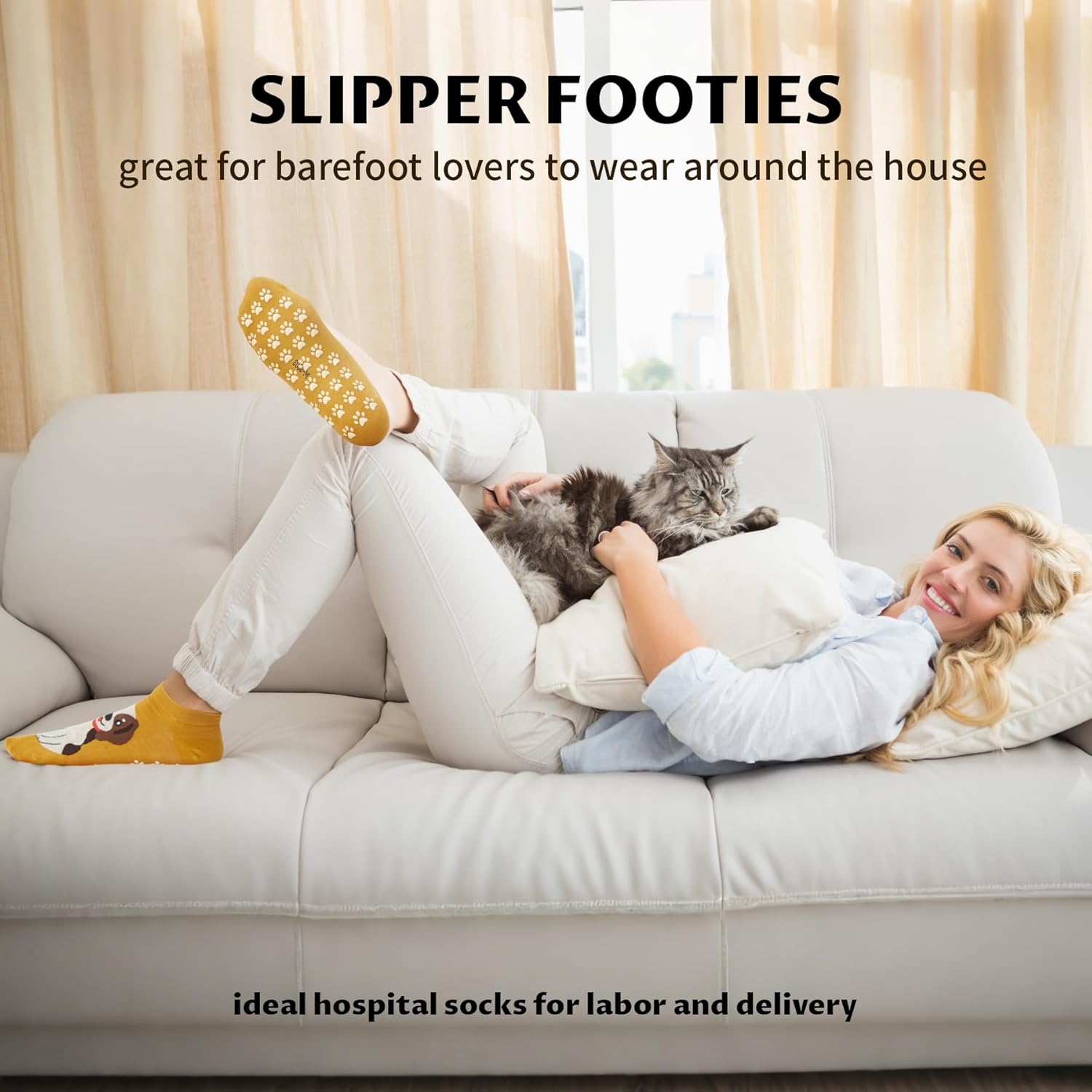 Non Slip Grippy Socks for Women Girls 5 Pack Cute Cat Grip Socks Pilates Slippers Footies for Yoga Barre Hospital - Image 7