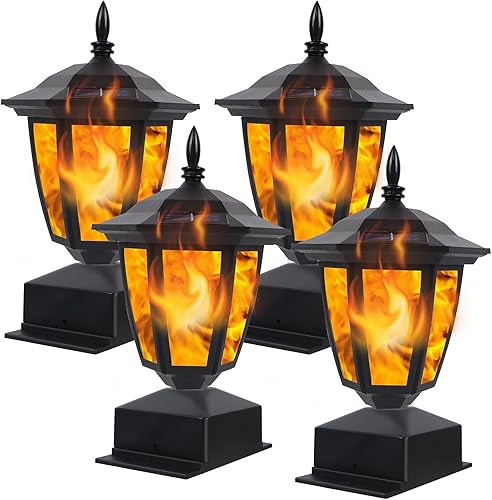 Dynaming - Luces solares de llama para poste de exteriores, lámparas de energía solar, luces con tope de poste de valla, linterna LED de llama