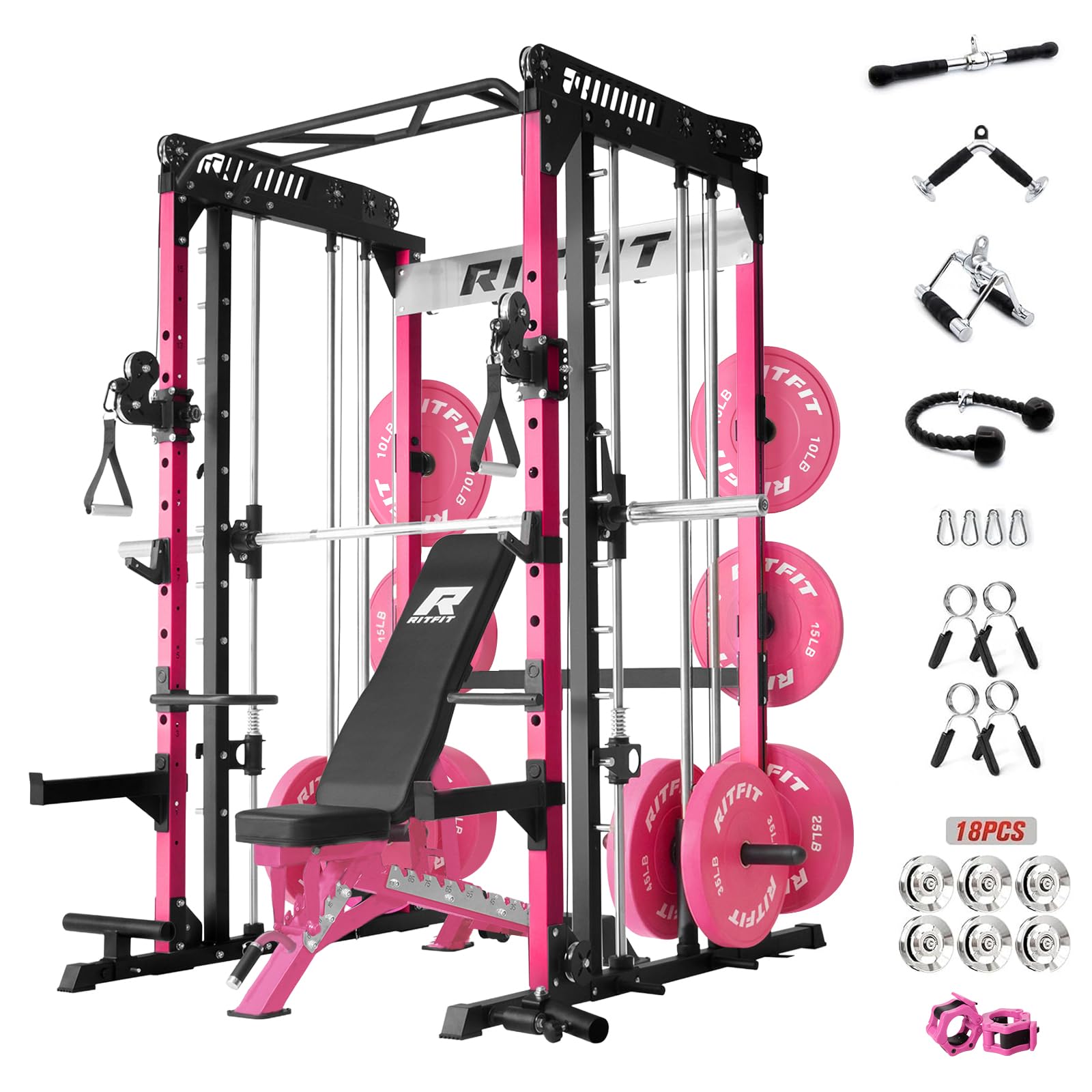 RitFit M1 Pro Smith Machine Cable Crossover Power Cage Home Gym