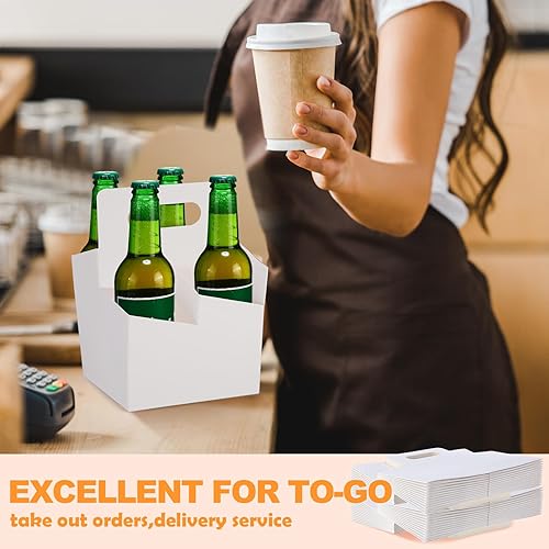 Miniatura 27 de Jetec 50 unidades portador de bebidas de 4 tazas con asa, portador de cerveza de cartón kraft, soporte desechable para bebidas calientes o frías