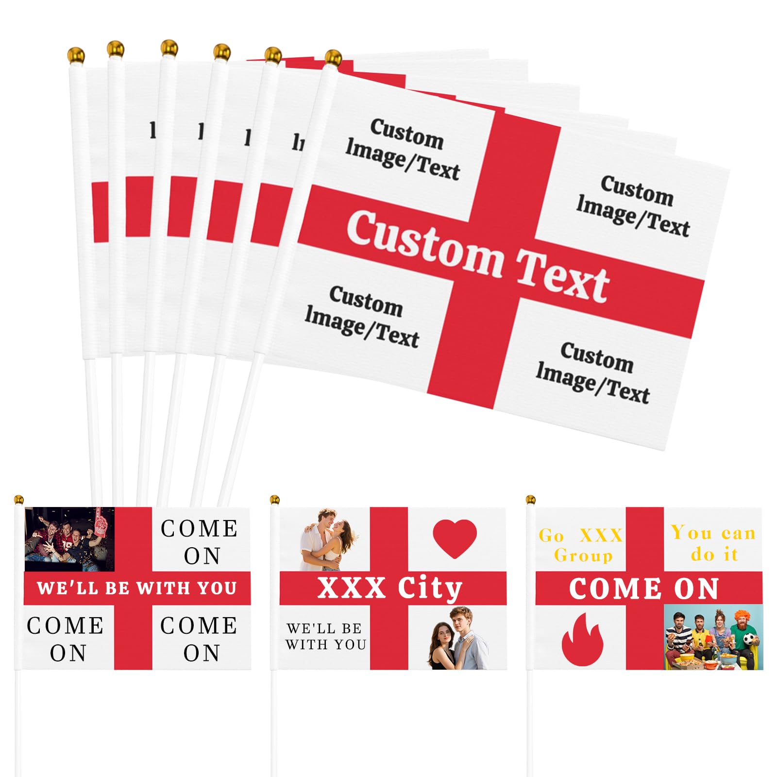 Naispanda Custom Handheld Flag with Pole Personalized Stick Flag Mini Flags Personalised Hand Held Small Flag for Sporting Team, Sport Events, Football Match - 6-500 PCS — image 1