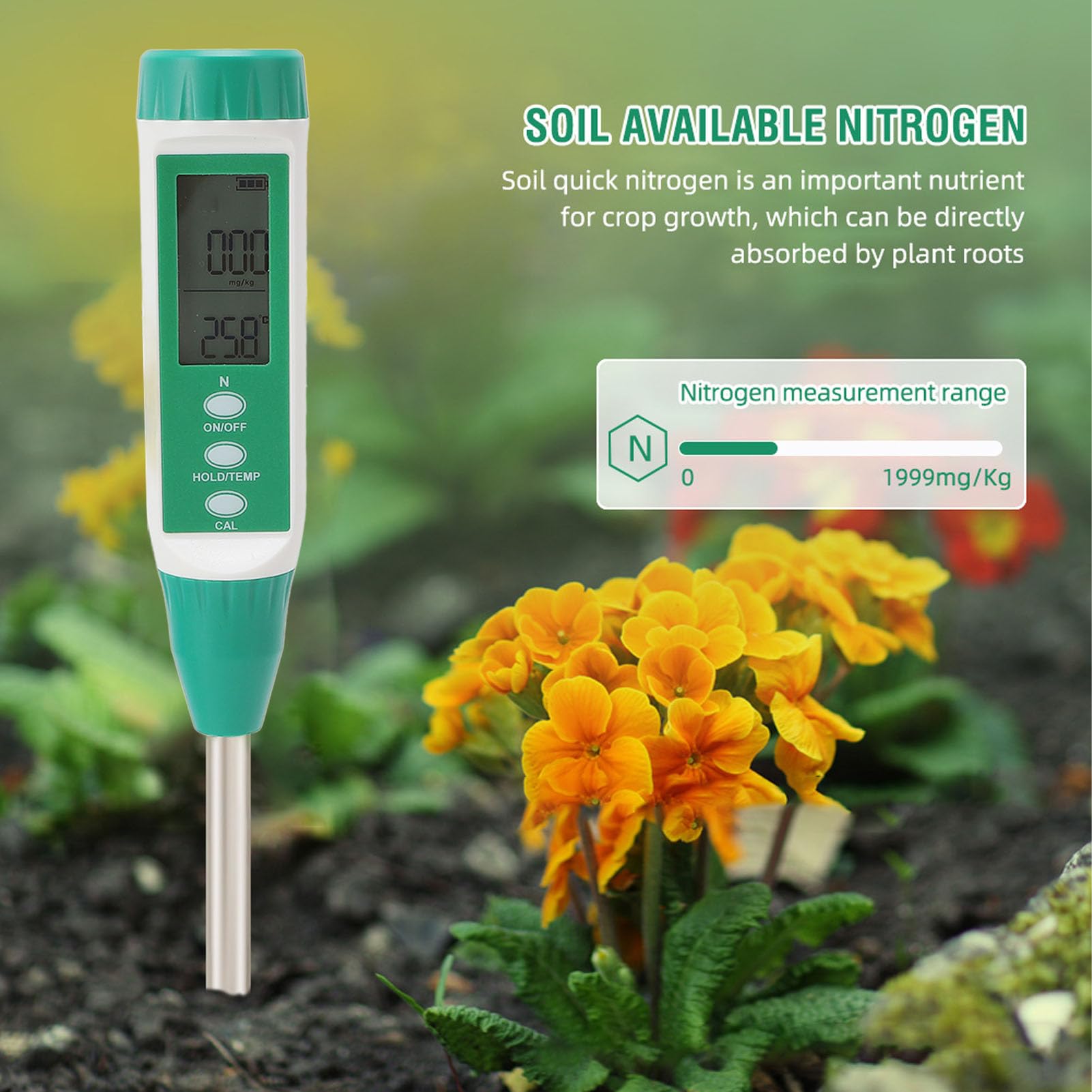Luocute Tester del Suolo con Sonda per un Ampio Display Retroilluminato, Ideale per i Test di fertilità del Suolo in Serre, Fattorie, Prati, Piante da Esterno Interno e Giardini in Vaso (Azoto)