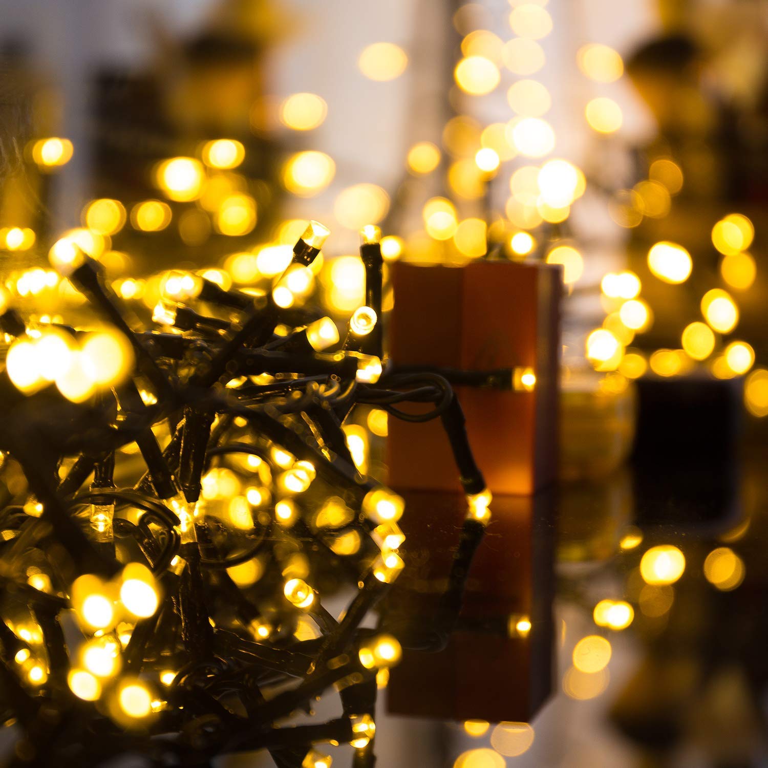 Ulinek Luci Natale Esterno, 2000LED 50M Luci Natalizie, Stringa Luci Led IP44 Impermeabile 8Modalità, Catena Luminosa Decorative per Albero Natale Giardino Interno Letto Festa Casa, Bianco Caldo