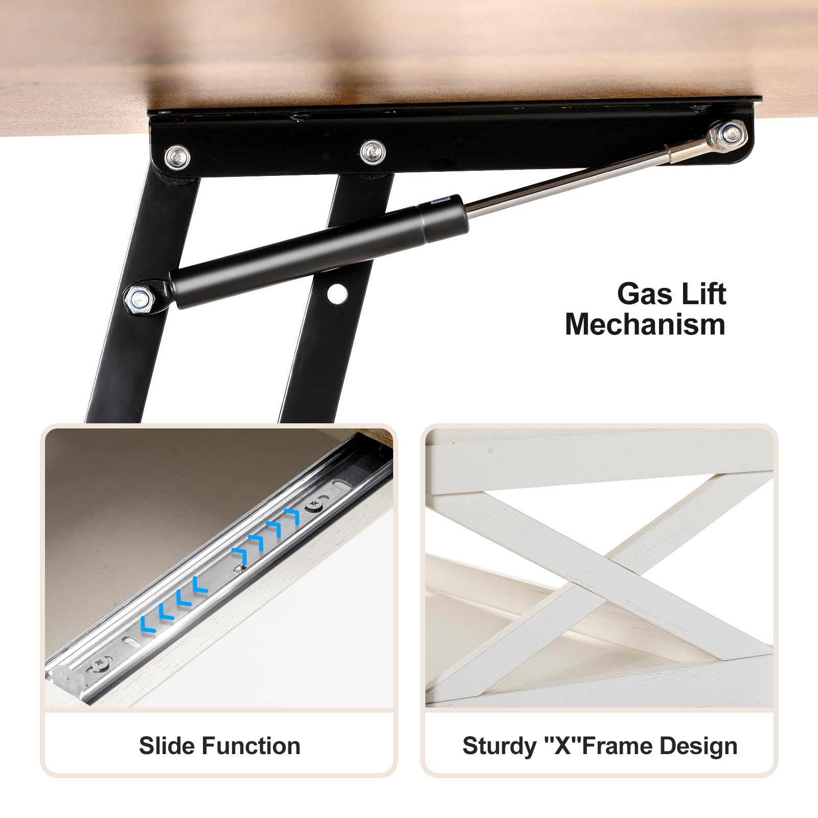 Mesa Elevable Salon,Mesa de Centro con Placa Elevable, Mesa Baja Salon de 39 Pulgadas con Compartimento Oculto, Mesa de Salón Tipo Push-Pull para Salón y Oficina (Blanco)