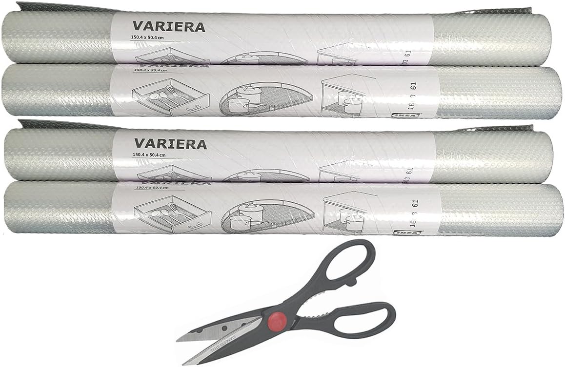 Shelf Liner Drawer Mat and Multipurpose Scissors, Clear - [4 Pack ROLL + Scissors]