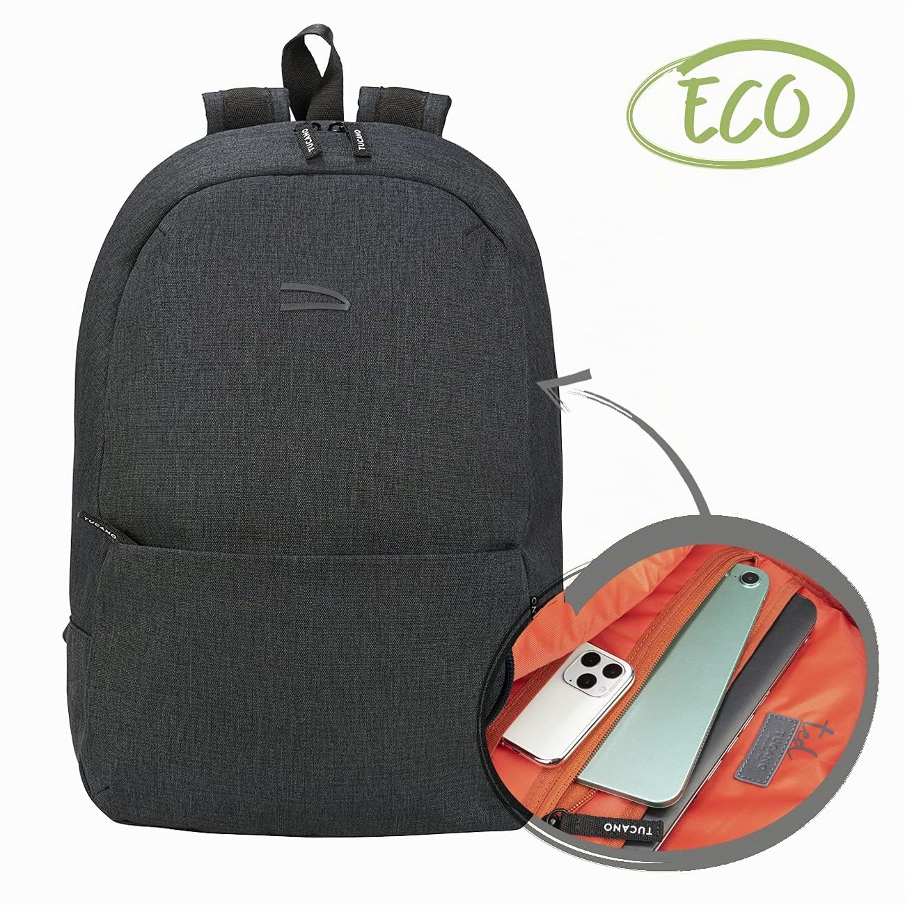 Tucano - Ted Zaino dal taglio sportivo, in materiale ottenuto dalla plastica riciclata, compatibile con Laptop fino a 14", MacBook 13", 14" ideale per ufficio, università, viaggio e tempo libero
