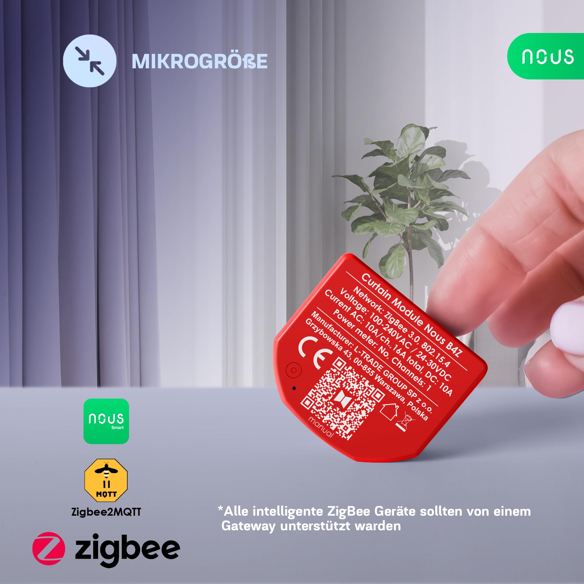 ZigBee Contrôleur intelligent aveugle, AC 16A/DC 10A, passerelle ZigBee 3.0 requise, compatible avec Alexa, Google Assistant, Zigbee2MQTT, Home Assistant, Tuya Smart Life, contacts secs